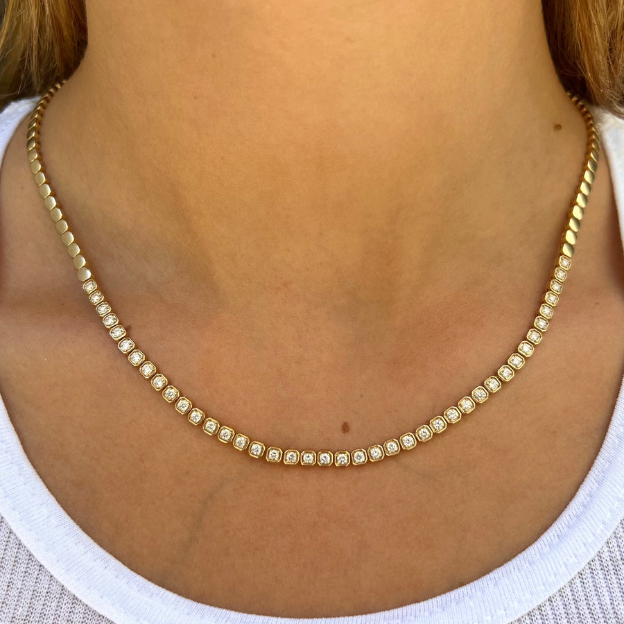 Rounded Square Chain with Diamonds Necklace Chain Necklace Roseark Deux   