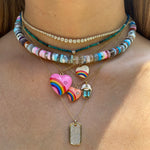 Beaded Multi Stone Candy Rainbow Necklace, 14K Gold Clasp Collar Jill Hoffmeister   