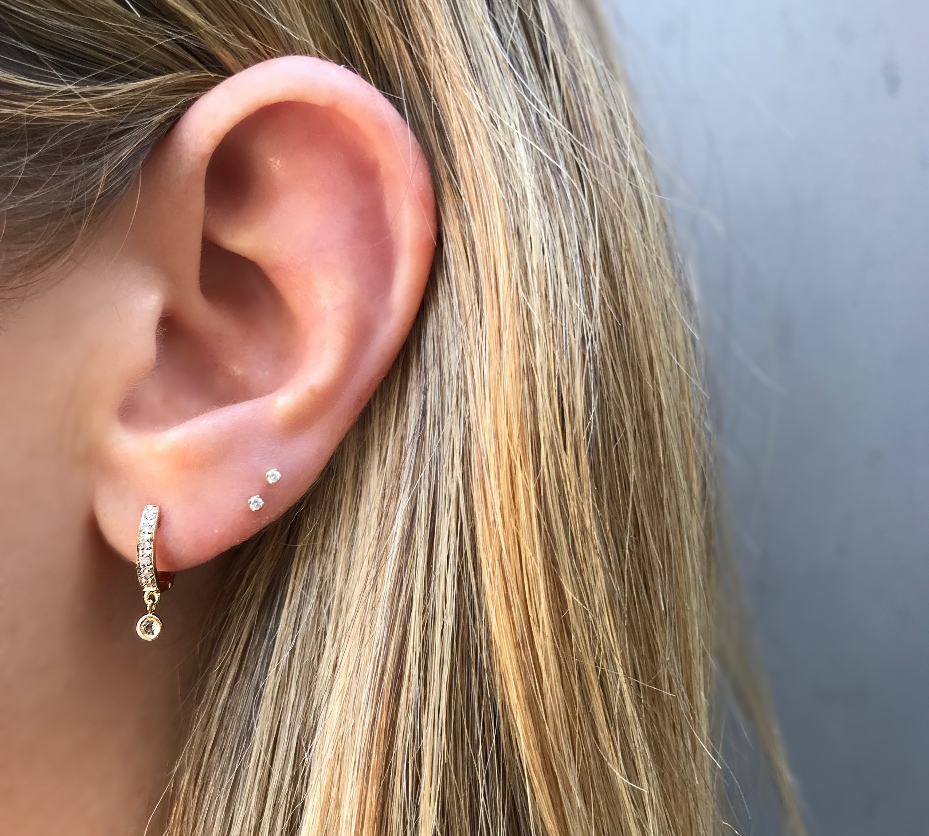Diamond Huggie with Morganite Drop, Single Huggie Earrings Jaine K Designs