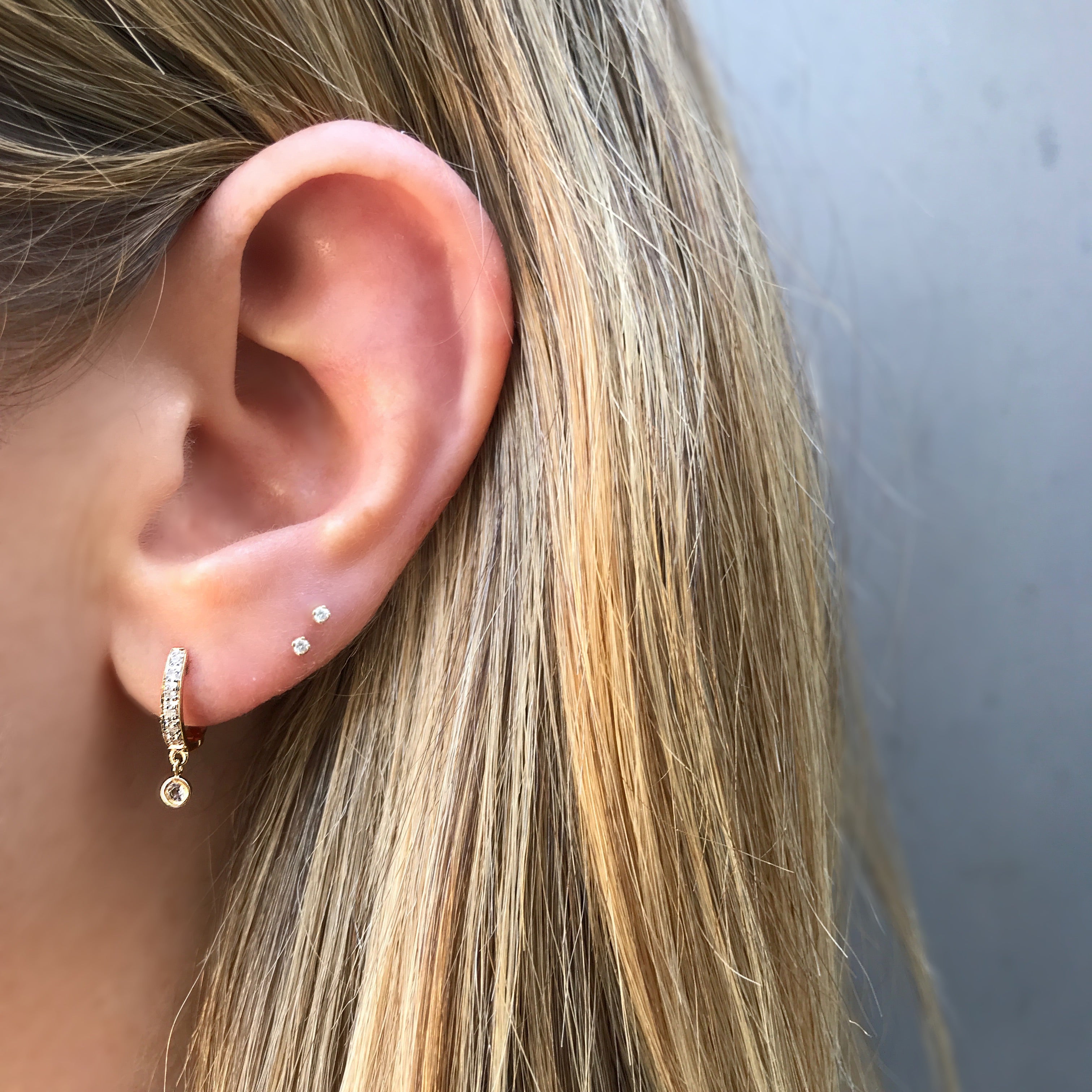 Diamond Huggie with Morganite Drop, Single Huggie Earrings Jaine K Designs