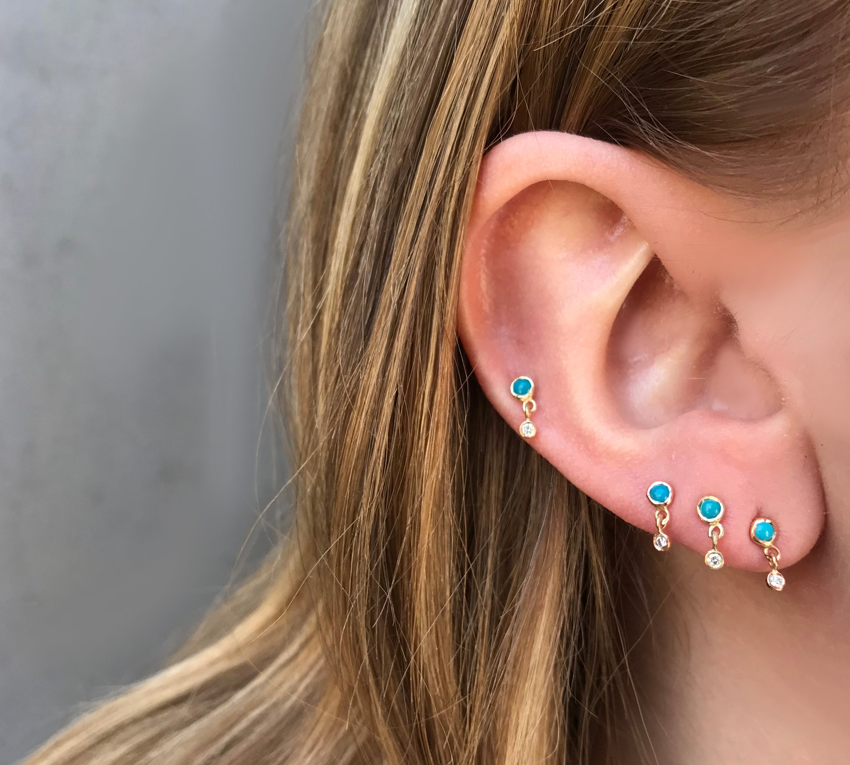 Turquoise and Diamond Dangle Studs, Gold Stud Earrings Jaine K Designs   