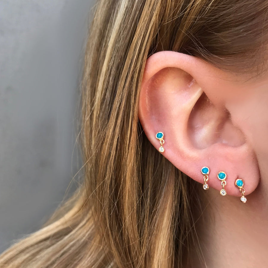 Turquoise and Diamond Dangle Studs, Gold Studs Jaine K Designs   