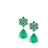 G-One Emerald and Cabochon Flower Earrings Drop Goshwara   