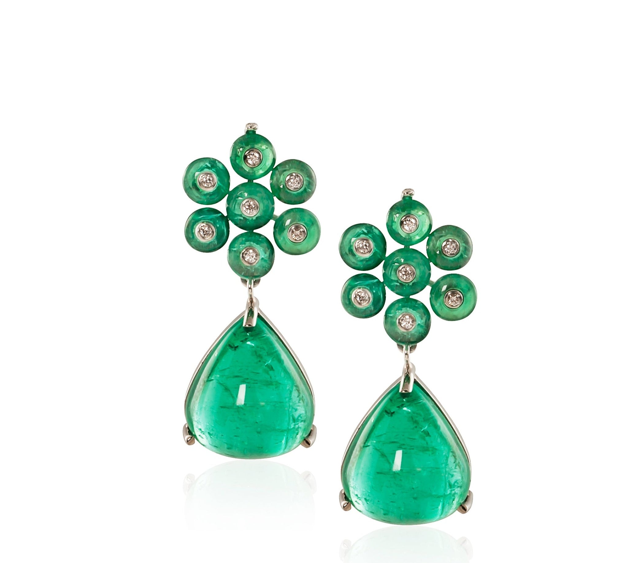 G-One Emerald Cabochon Flower Earrings Drop Goshwara   