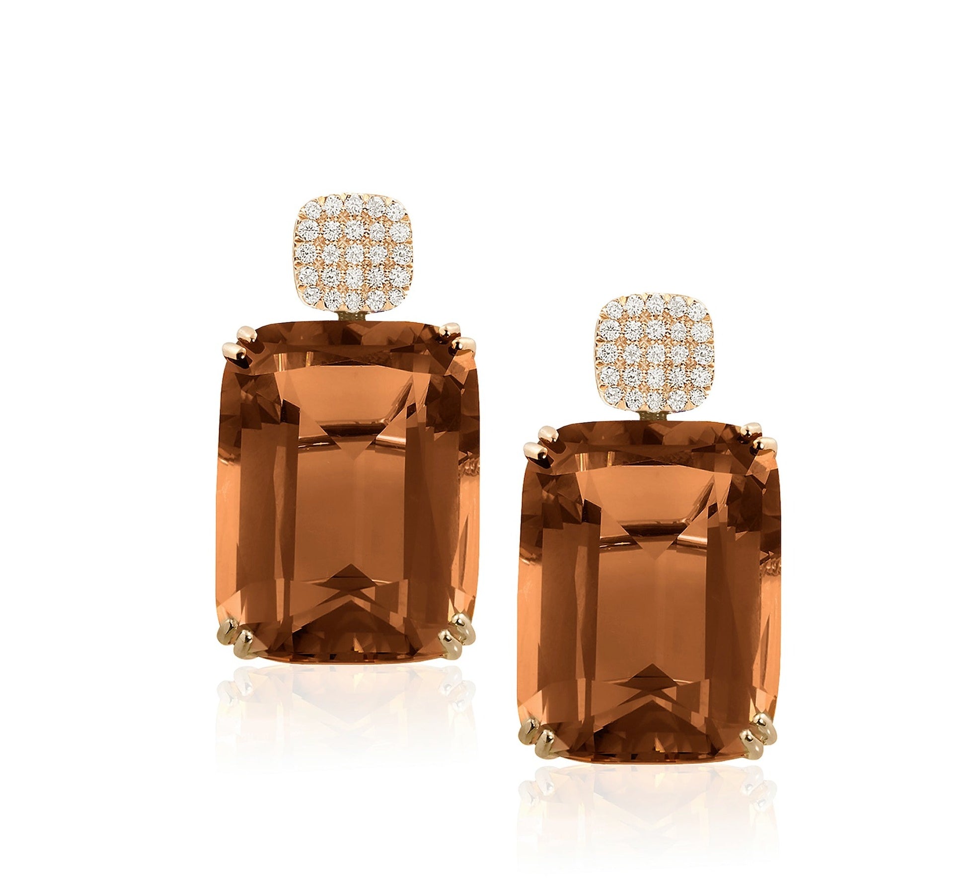 Cognac Quartz Earrings with Diamonds Drop Goshwara   