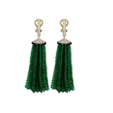G-One Emerald Tassel Huggie Earrings, 1.5 inches Earrings Goshwara   