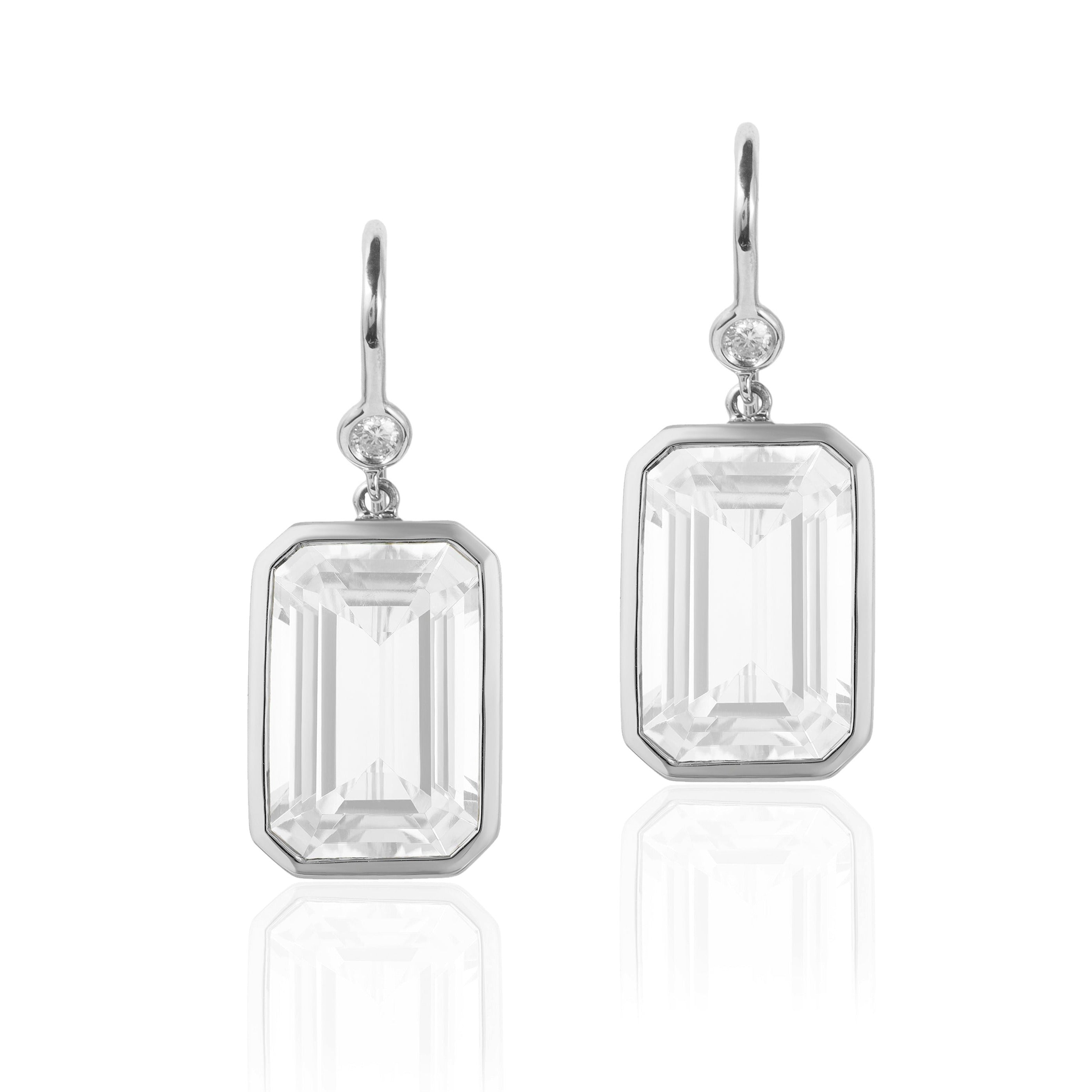 Emerald-Cut Quartz Earrings with Diamonds Drop Earrings Goshwara White Gold