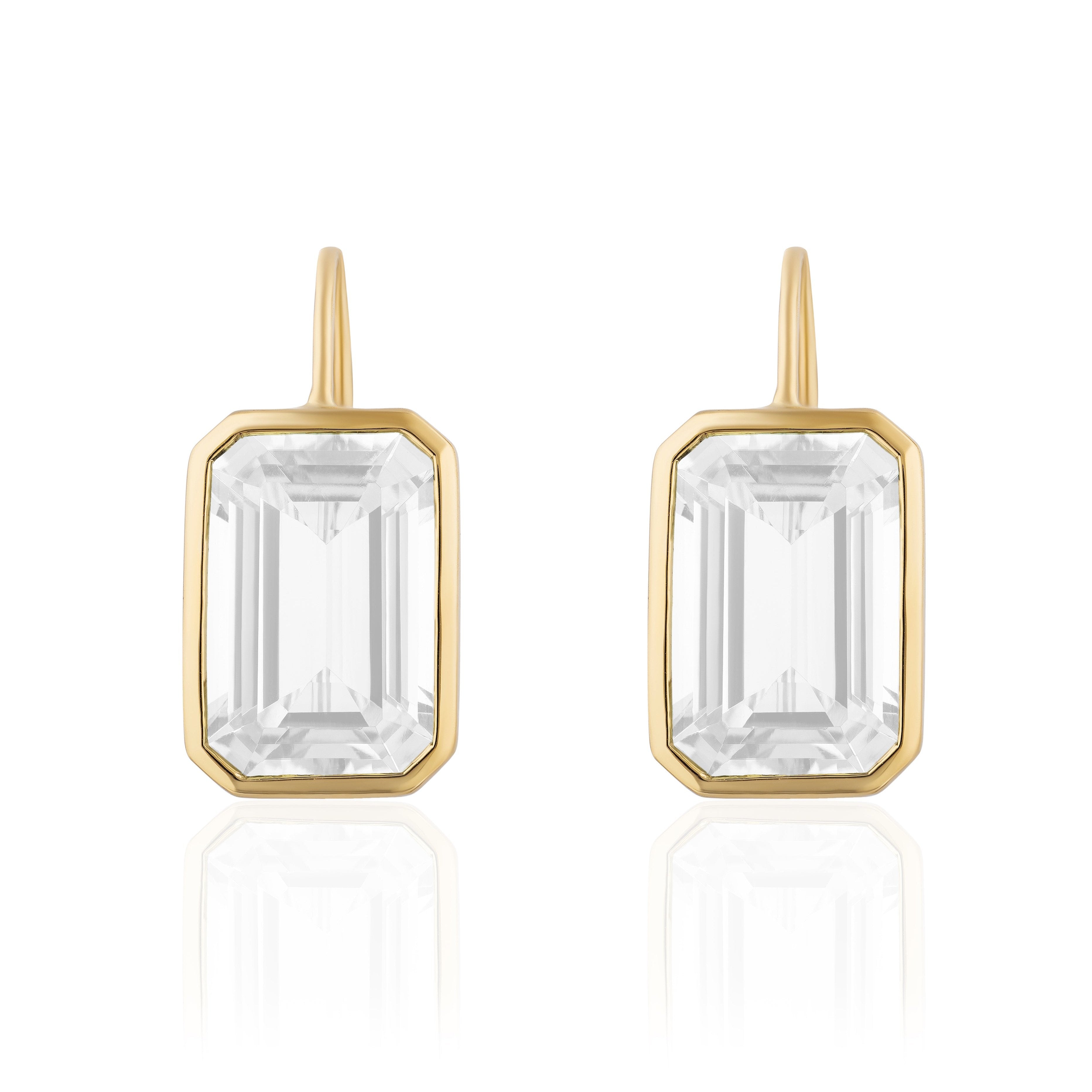 Bezel Emerald-Cut Stone Drops on Wire Drop Earrings Goshwara Moon Quartz