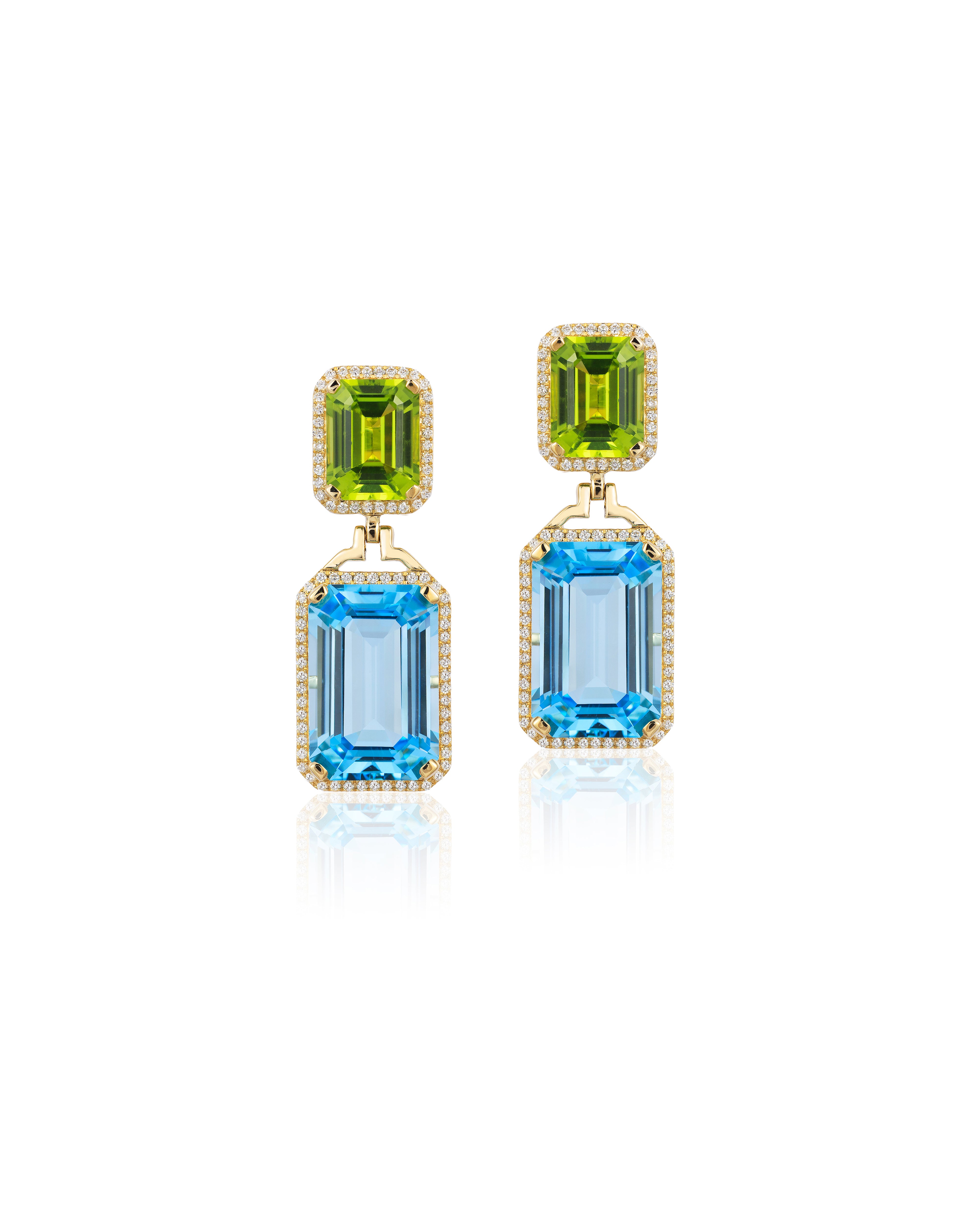 Gossip Blue Topaz-Peridot Emerald Cut Earrings Earrings Goshwara   