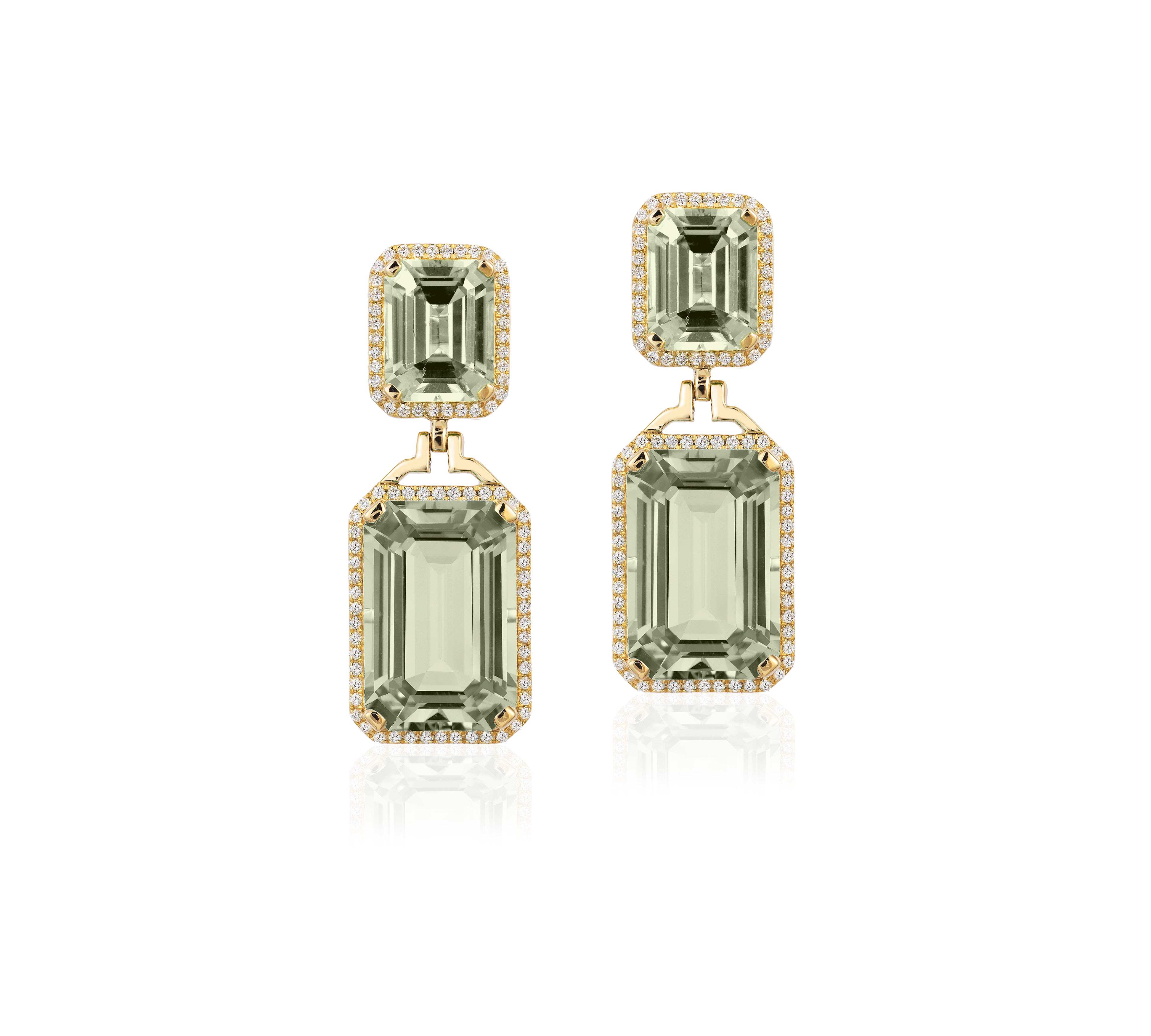 Gossip Prasiolite Emerald Cut Earrings with Diamonds Drop Goshwara   