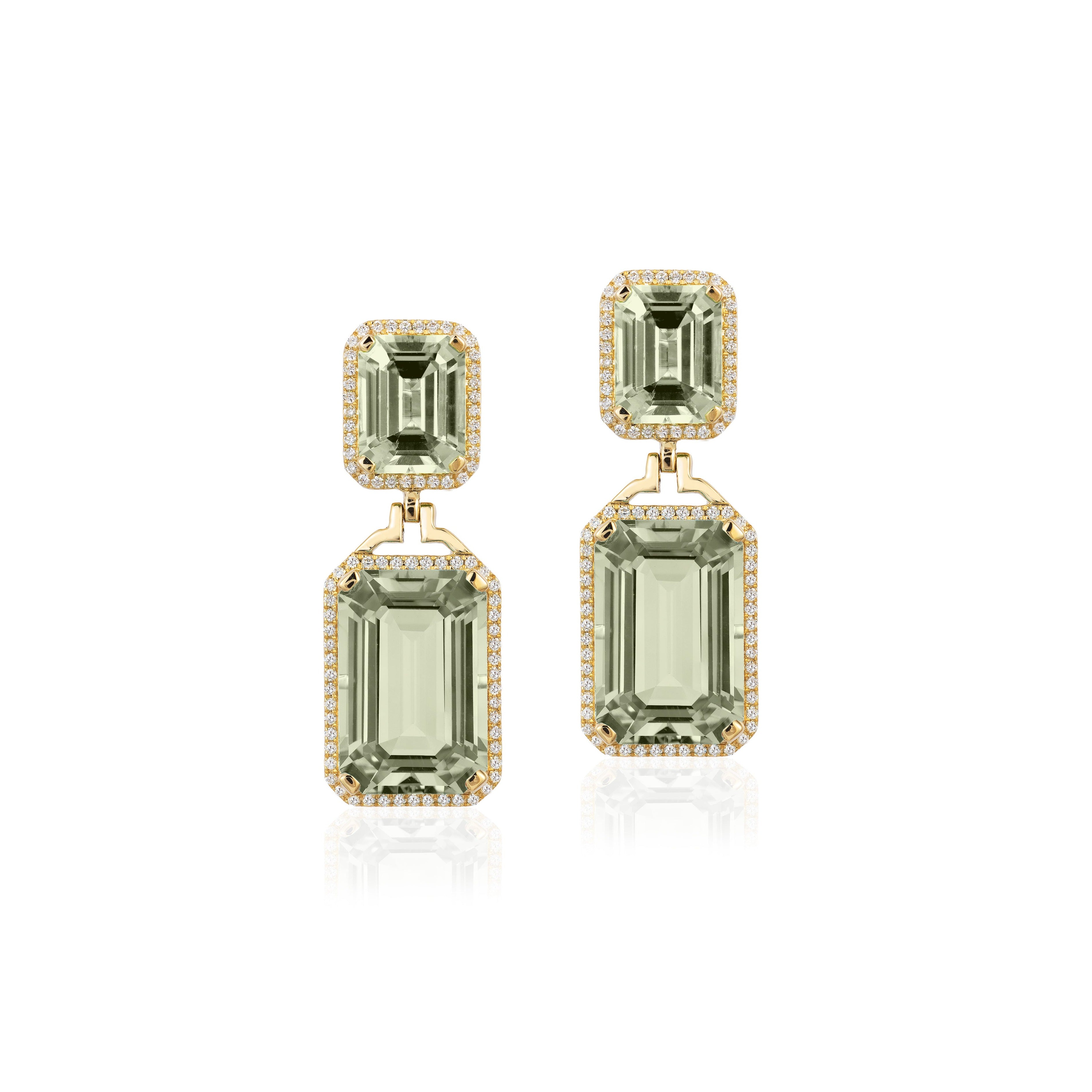 Prasiolite Emerald-Cut Earrings with Diamonds Drop Goshwara   