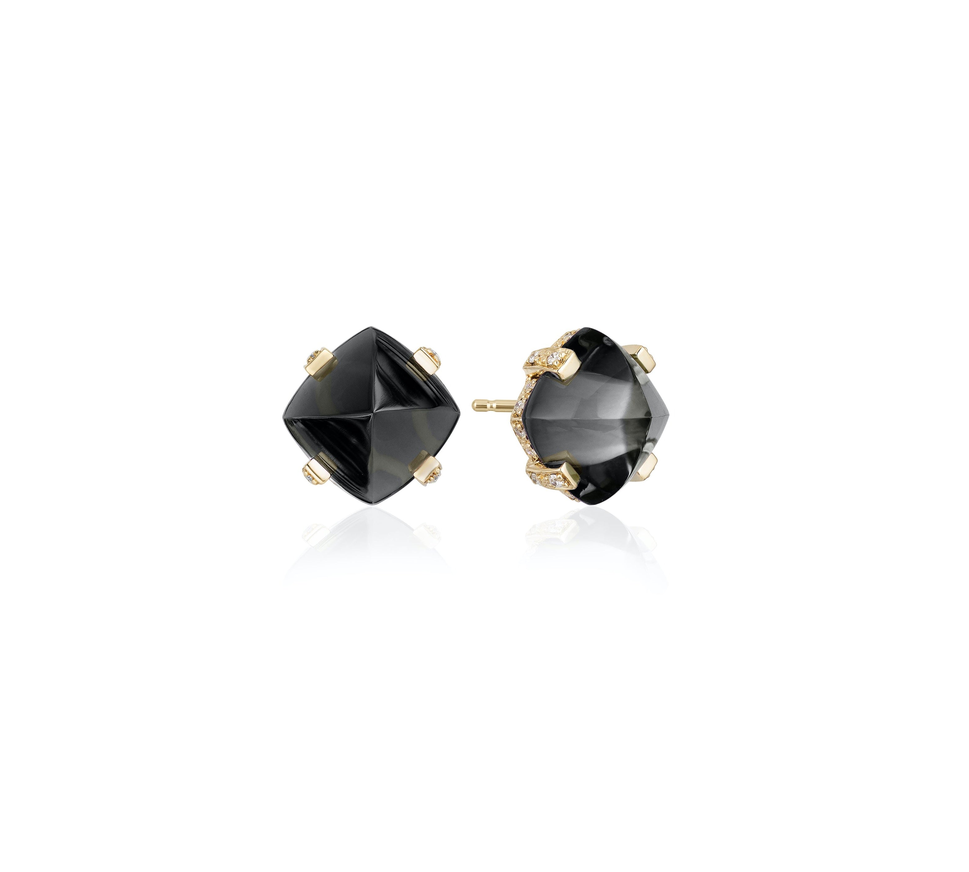 Onyx Diamond Sugar Loaf Earrings Studs Goshwara   