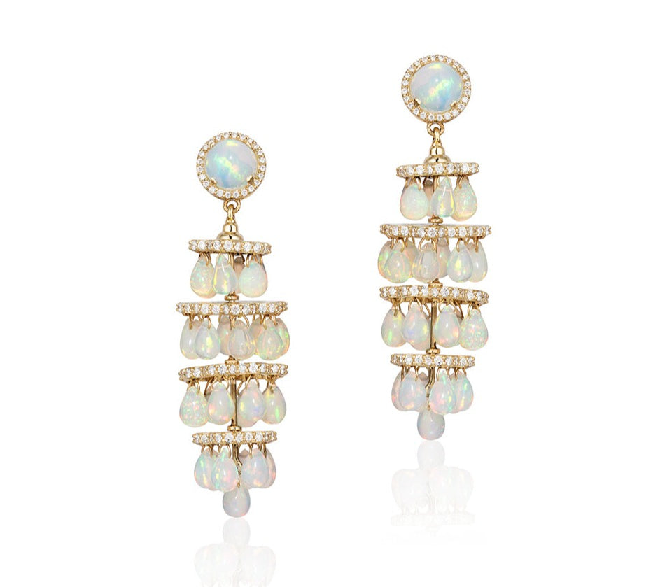 G-One Opal Drop Diamond Earrings Drop Goshwara   