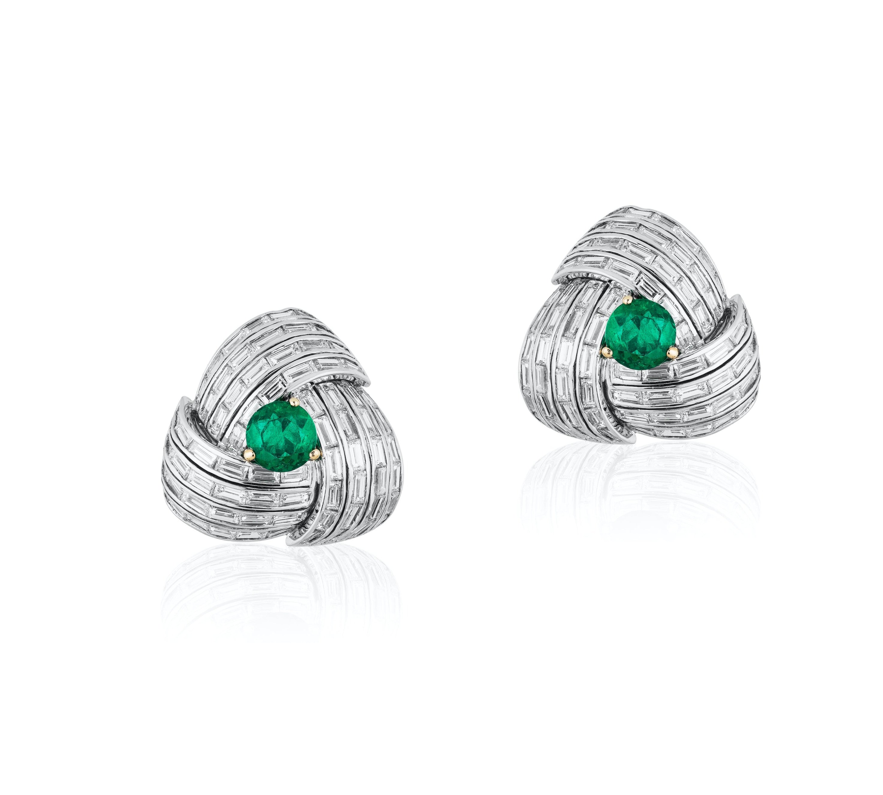 G-One Diamond Pave-Baguette Emerald Studs Studs Goshwara   