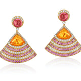 G-One Rubelite and Mandarine Garnet Chandelier Earrings Drop Goshwara   