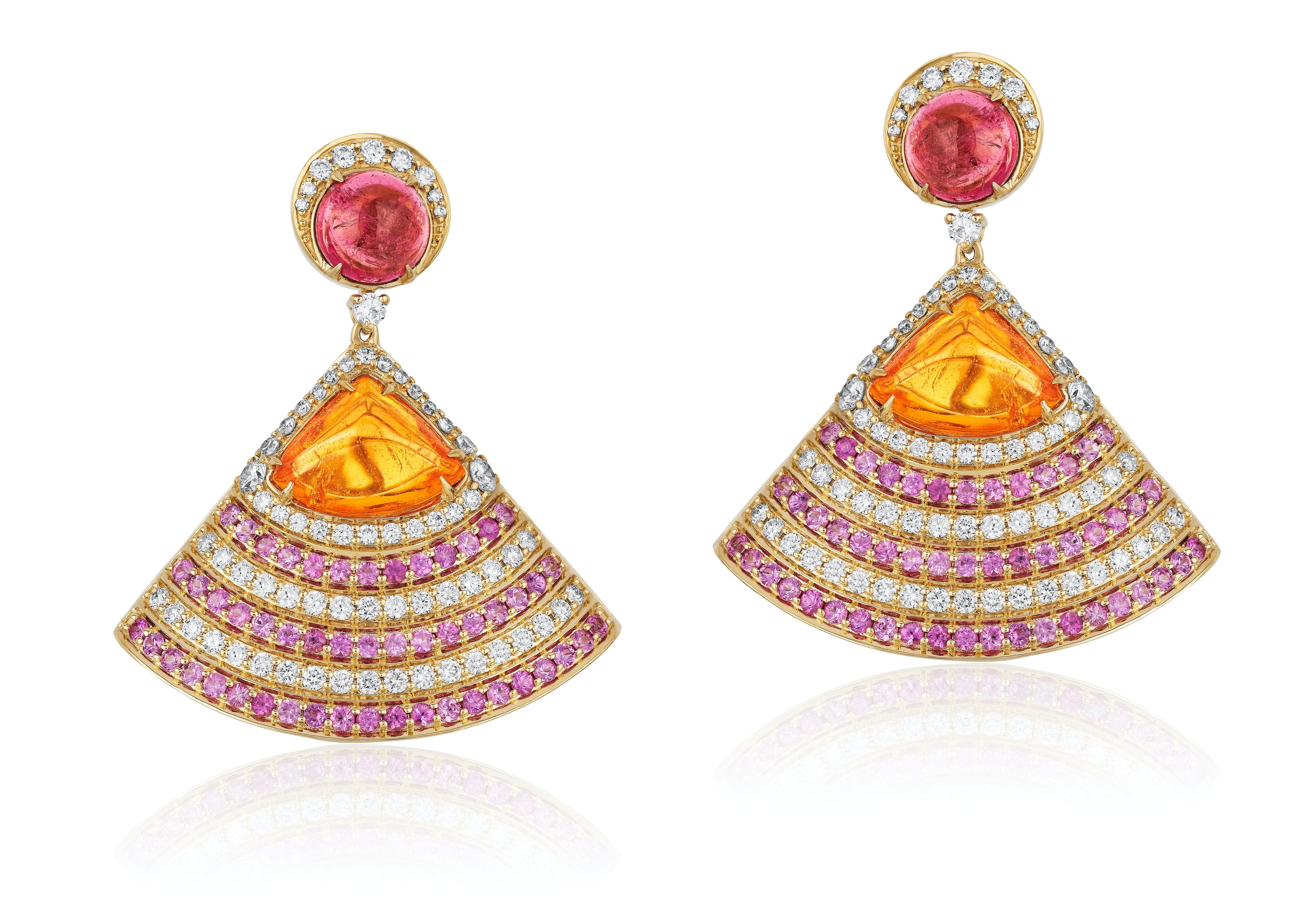 G-One Rubelite Garnet Chandelier Earrings Drop Goshwara   