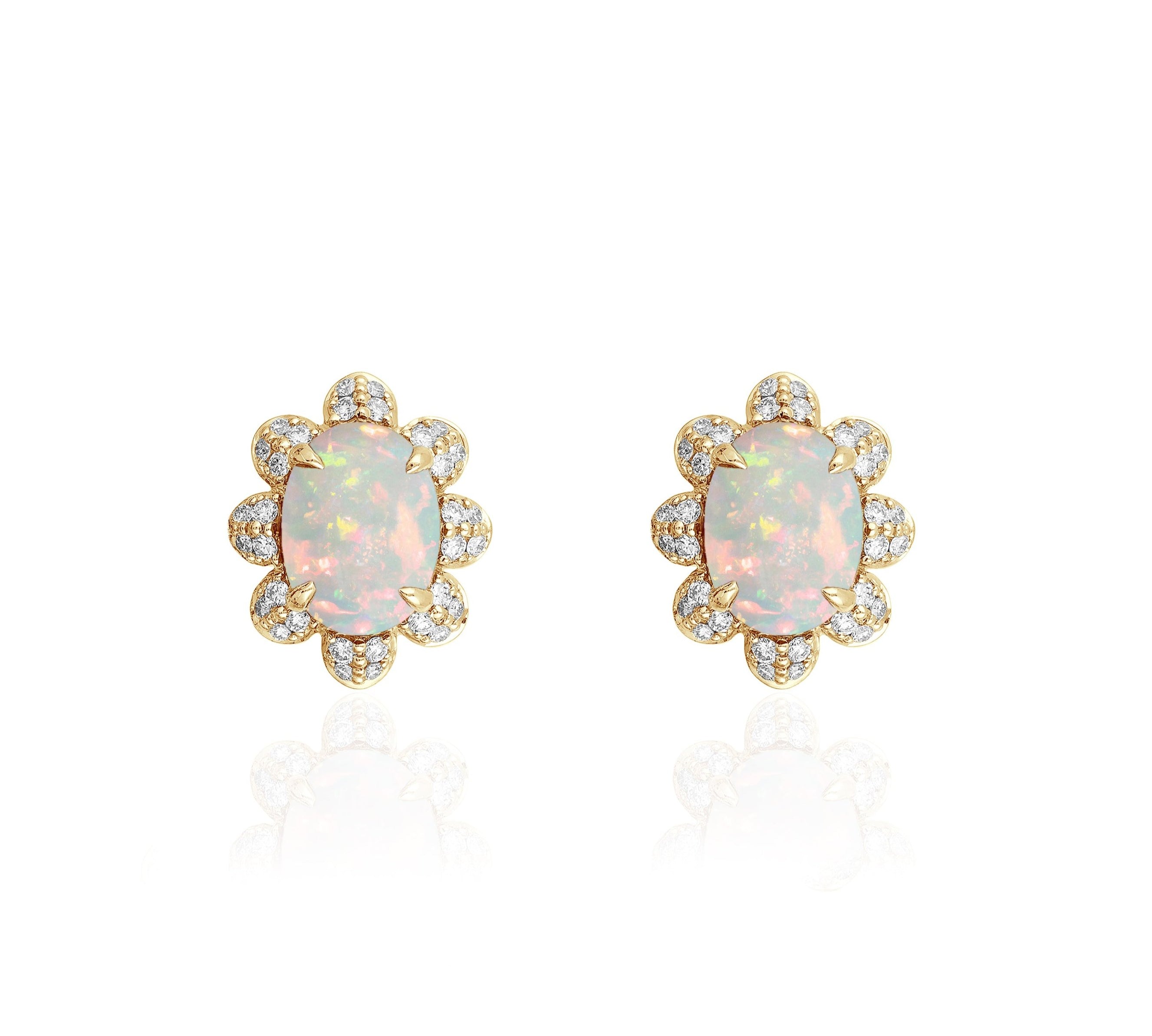 Opal Cabochon Stud Earrings with Diamonds Stud Earrings Goshwara