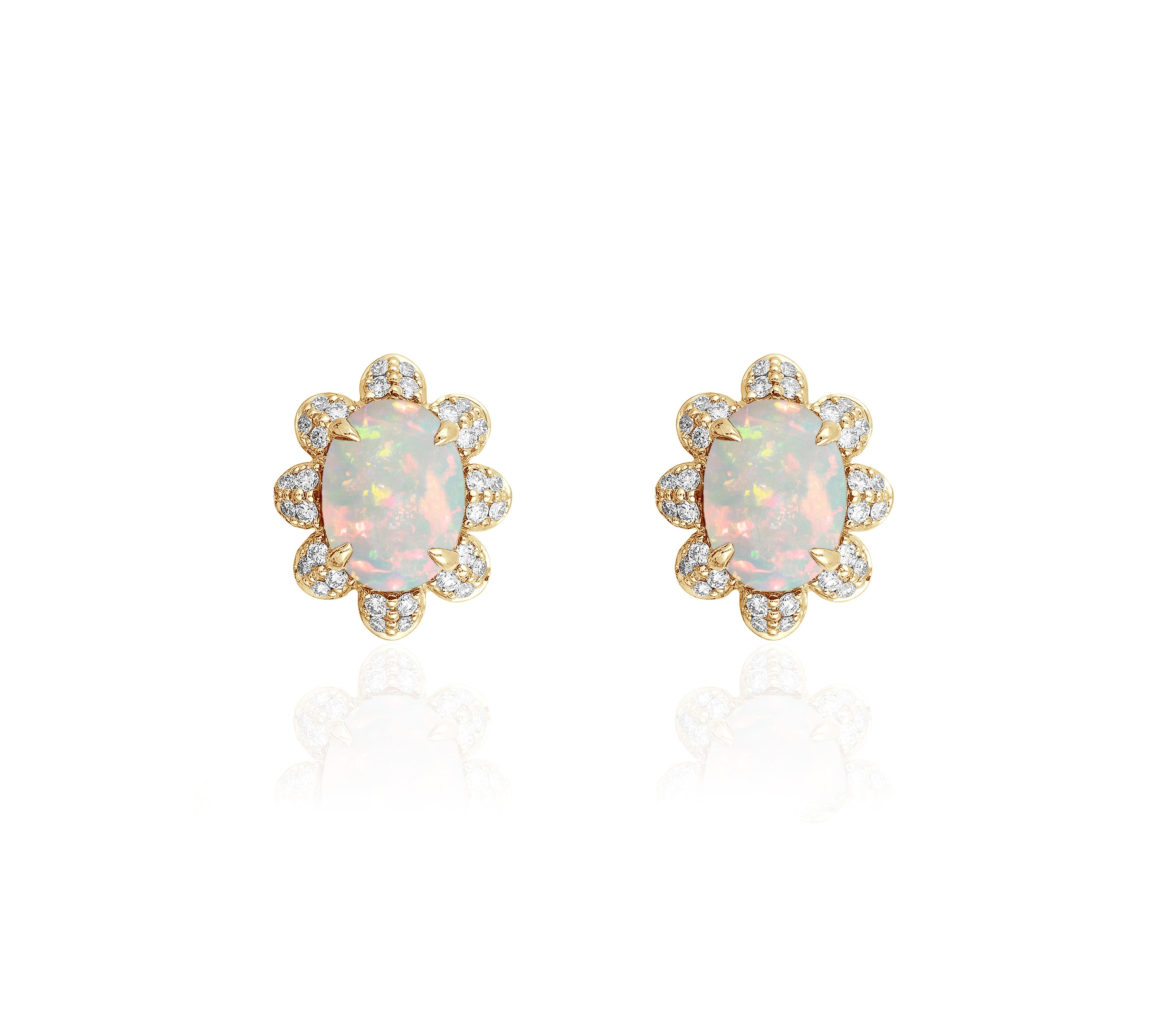 Opal Cabochon Stud Earrings with Diamonds Studs Goshwara   