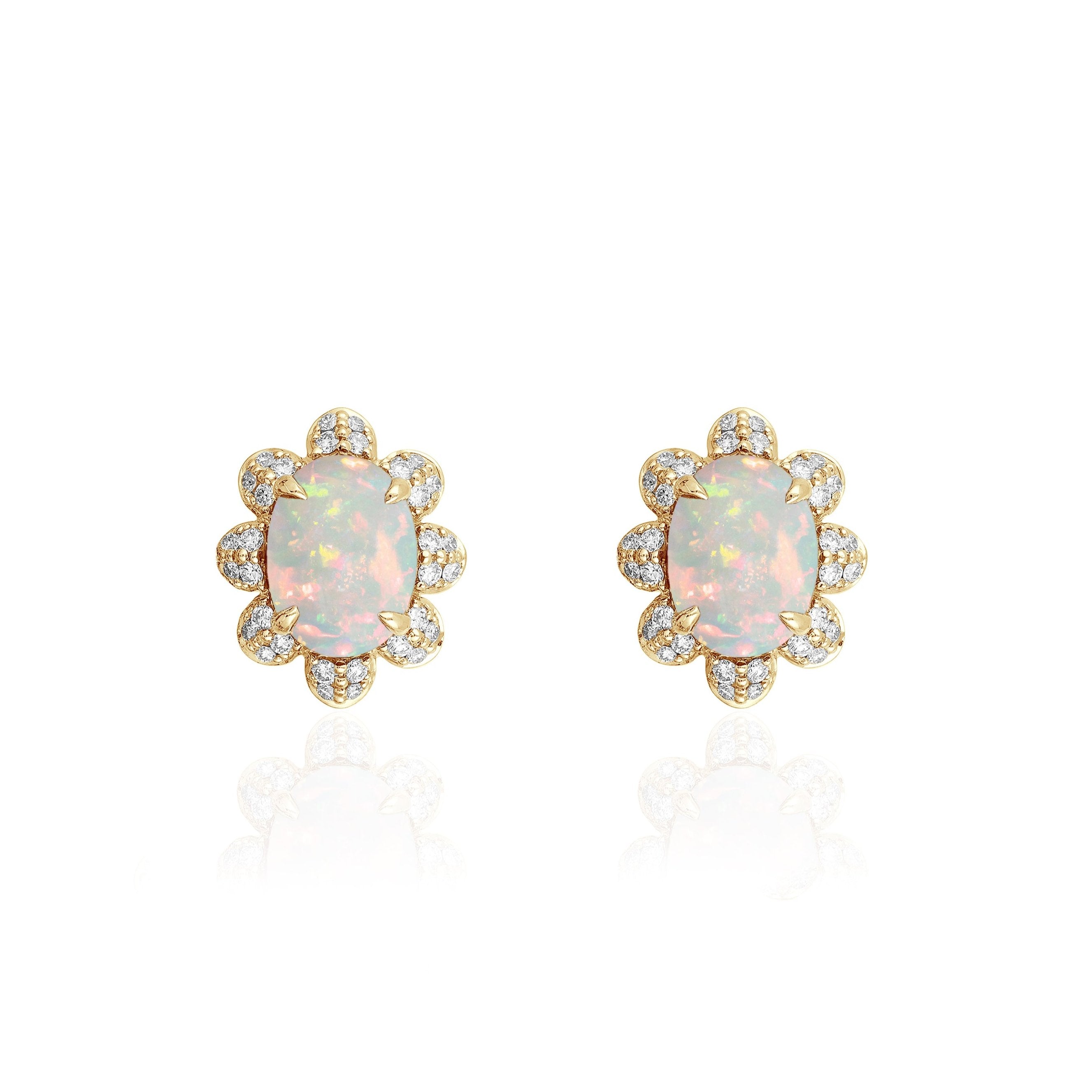 Opal Cabochon Stud Earrings with Diamonds Stud Earrings Goshwara