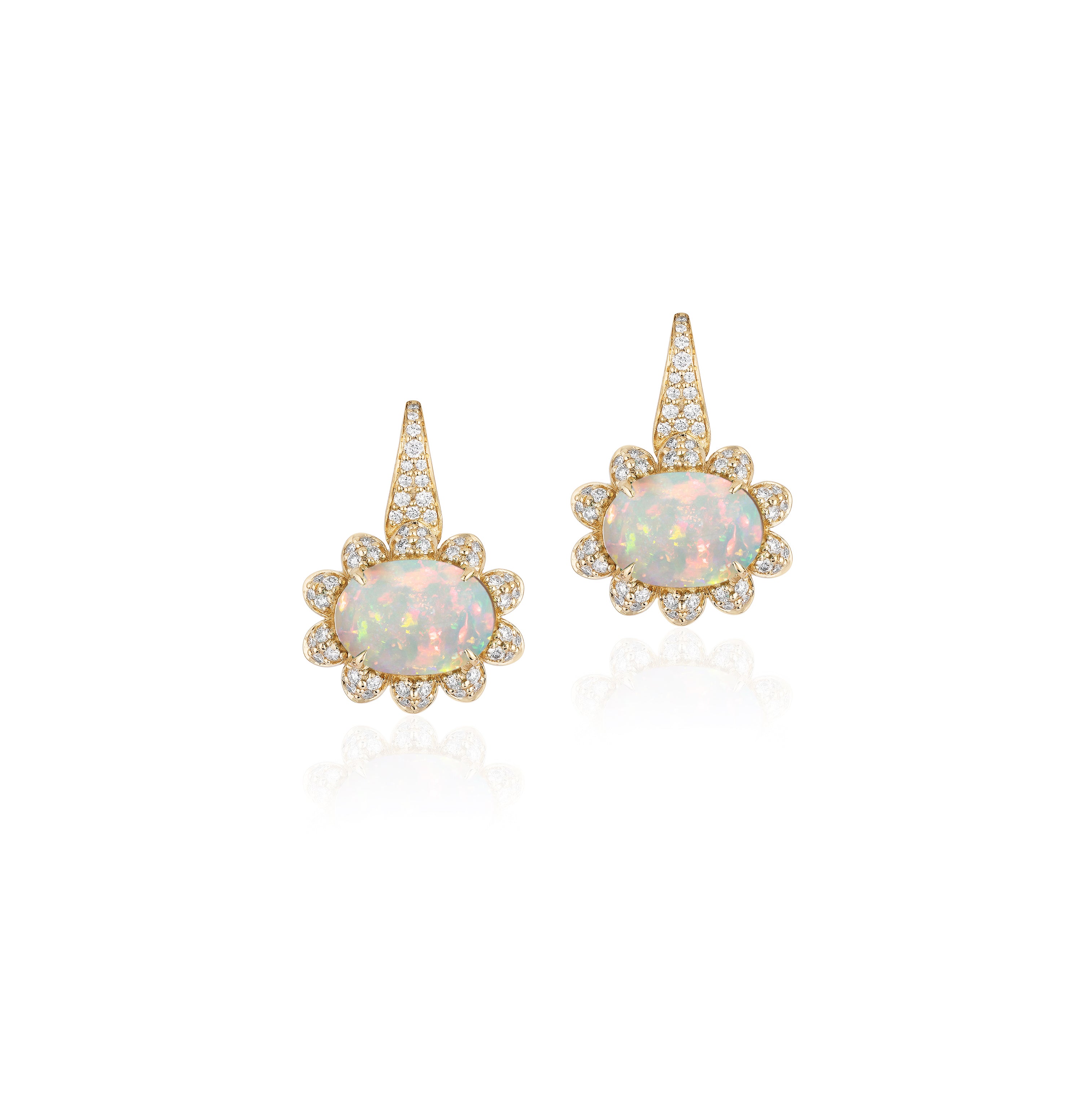 Opal Oval Cabochon Earrings with Diamonds Drop Goshwara   