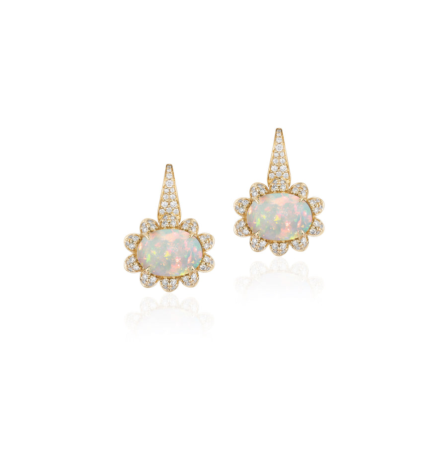 Opal Oval Cabochon Earrings with Diamonds Drop Goshwara   