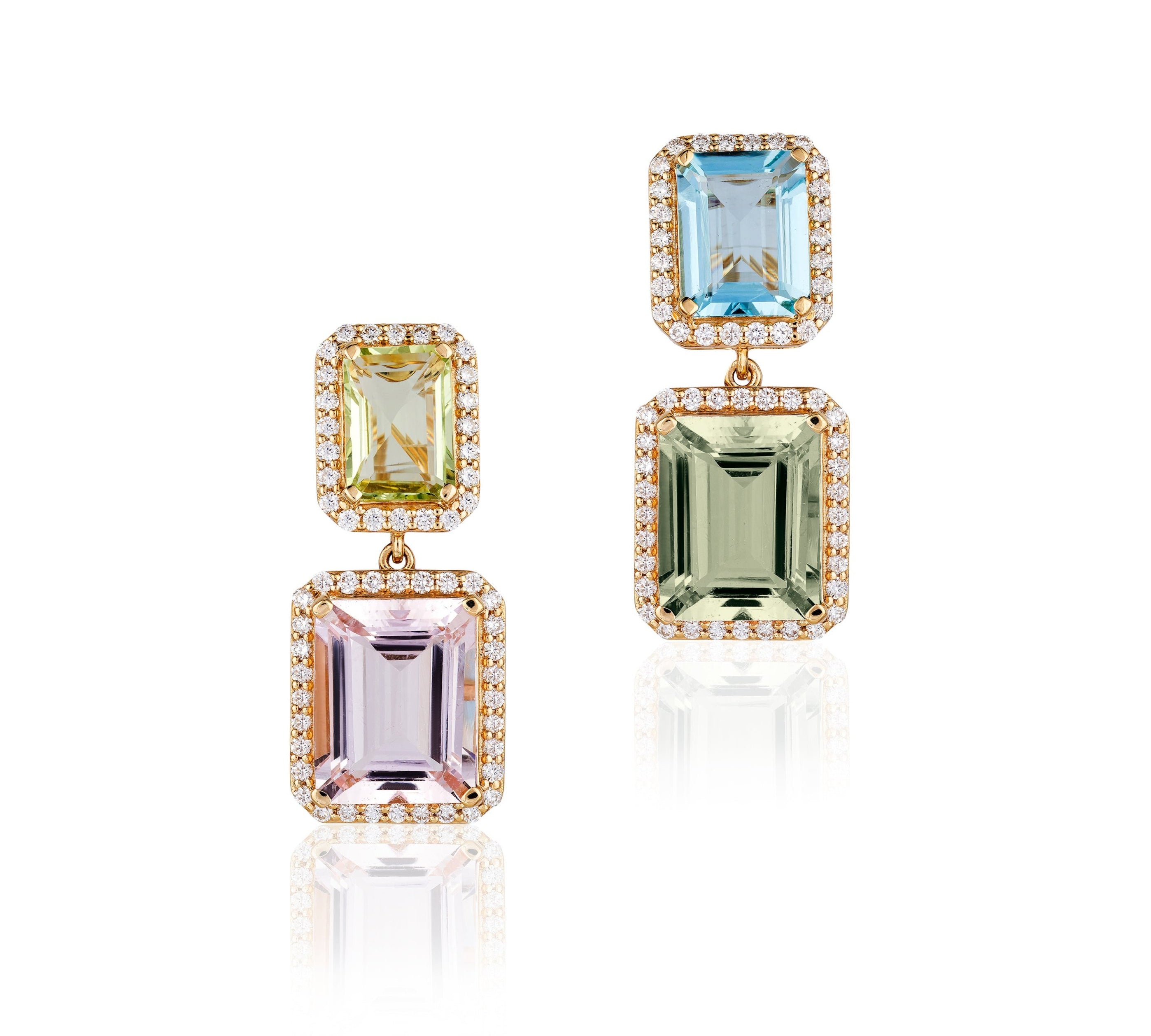 4-Stone Multicolor Emerald-Cut Earrings Drop Goshwara   