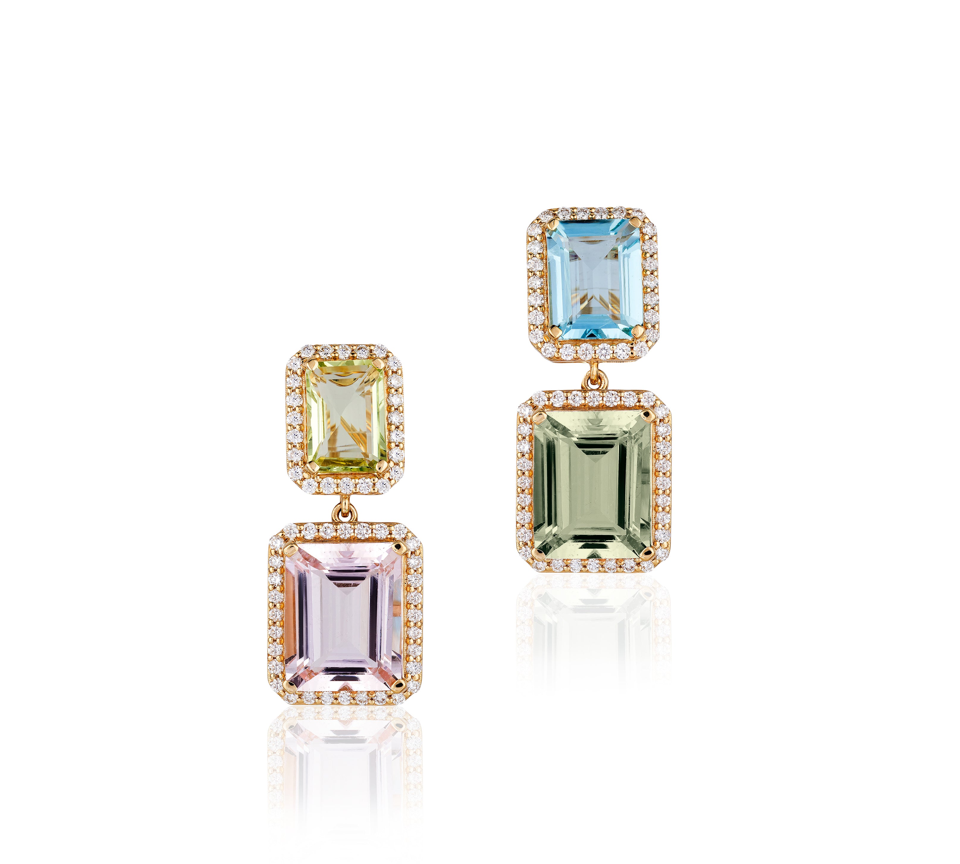 4 Stone Multicolor Emerald Cut Earrings Drop Goshwara   