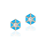 Hexagon Diamonds & Turquoise Enamel Stud Earrings Studs Goshwara   