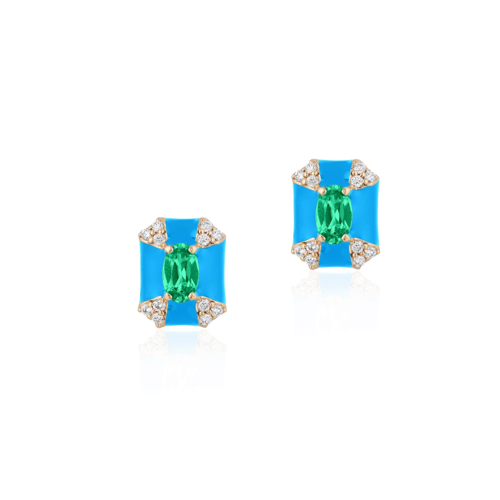 Rectangle Diamond Stud with Emerald and Enamel Studs Goshwara   