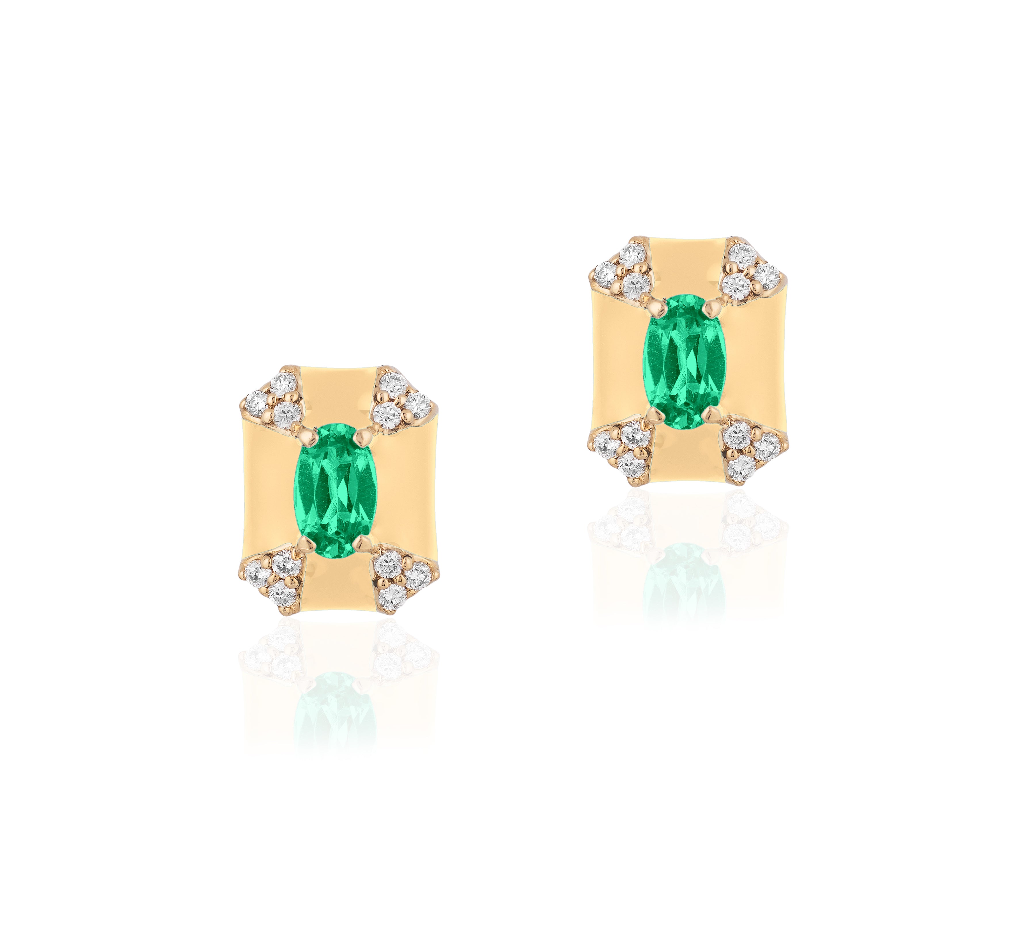 Rectangular Emerald & Diamond Stud Studs Goshwara   