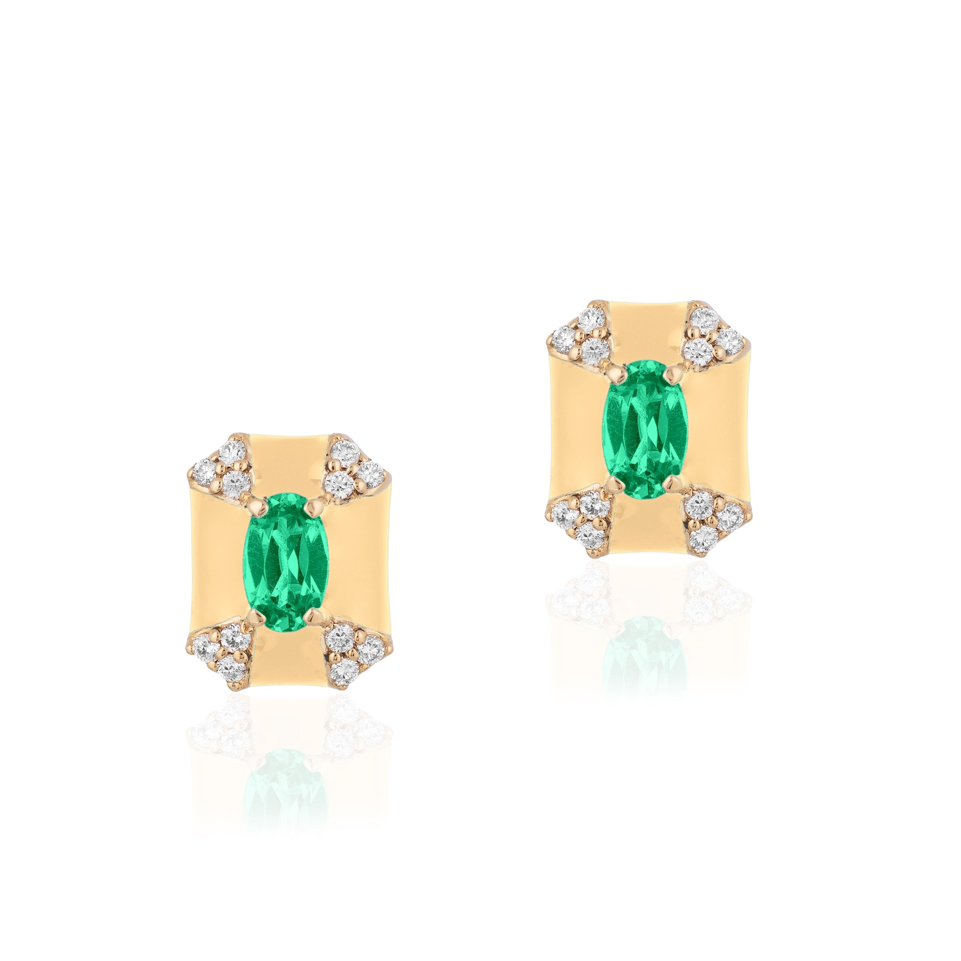 Rectangular Emerald Diamond Studs Stud Earrings Goshwara