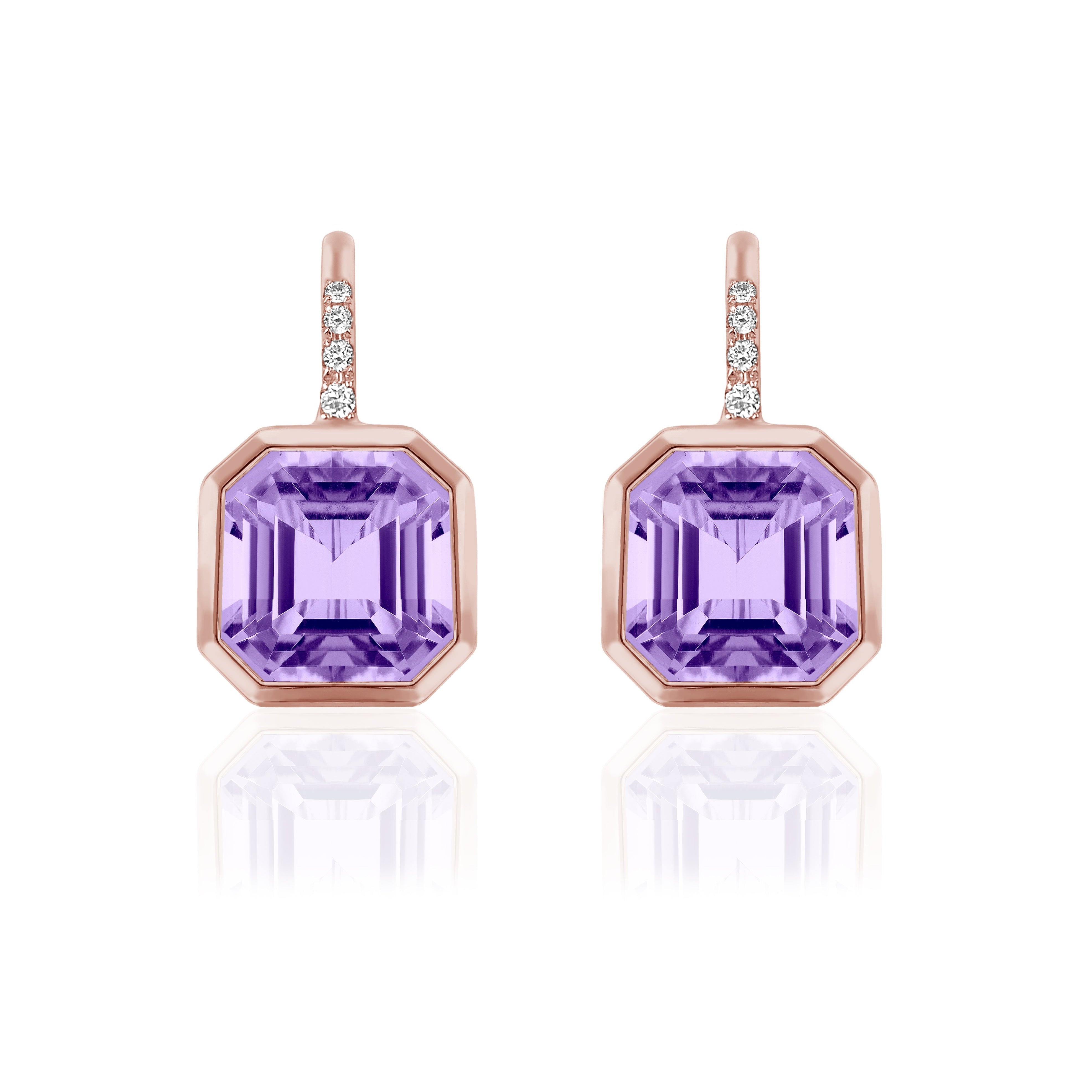 Asscher-Cut Drop Earrings with Diamonds Drop Earrings Goshwara Amethyst Rose Gold