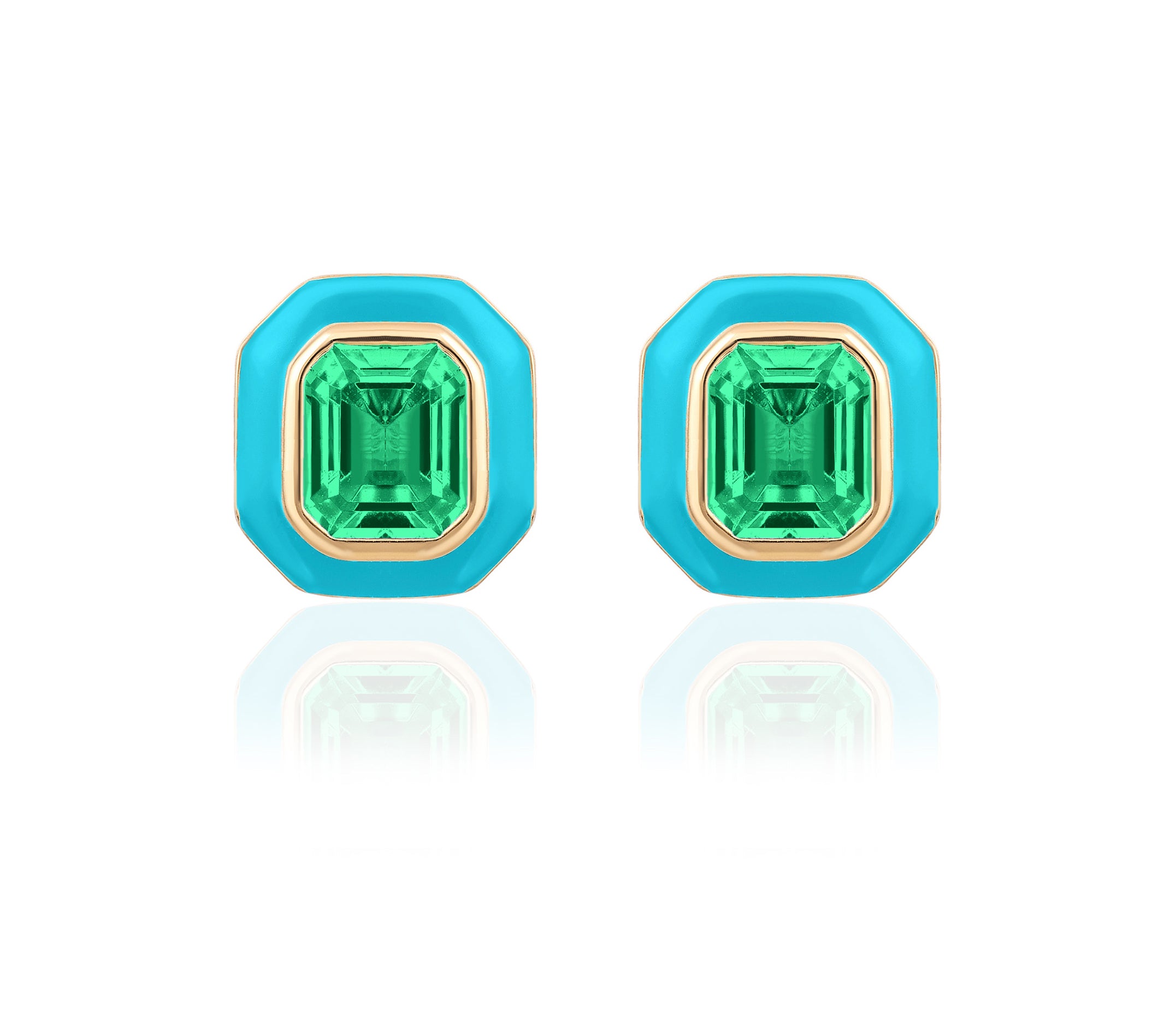 Emerald Stud with Turquoise Enamel Earrings Studs Goshwara   