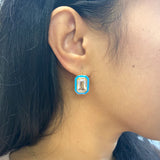 Rock Crystal Emerald Cut Earrings with Turquoise Enamel Earrings Goshwara   