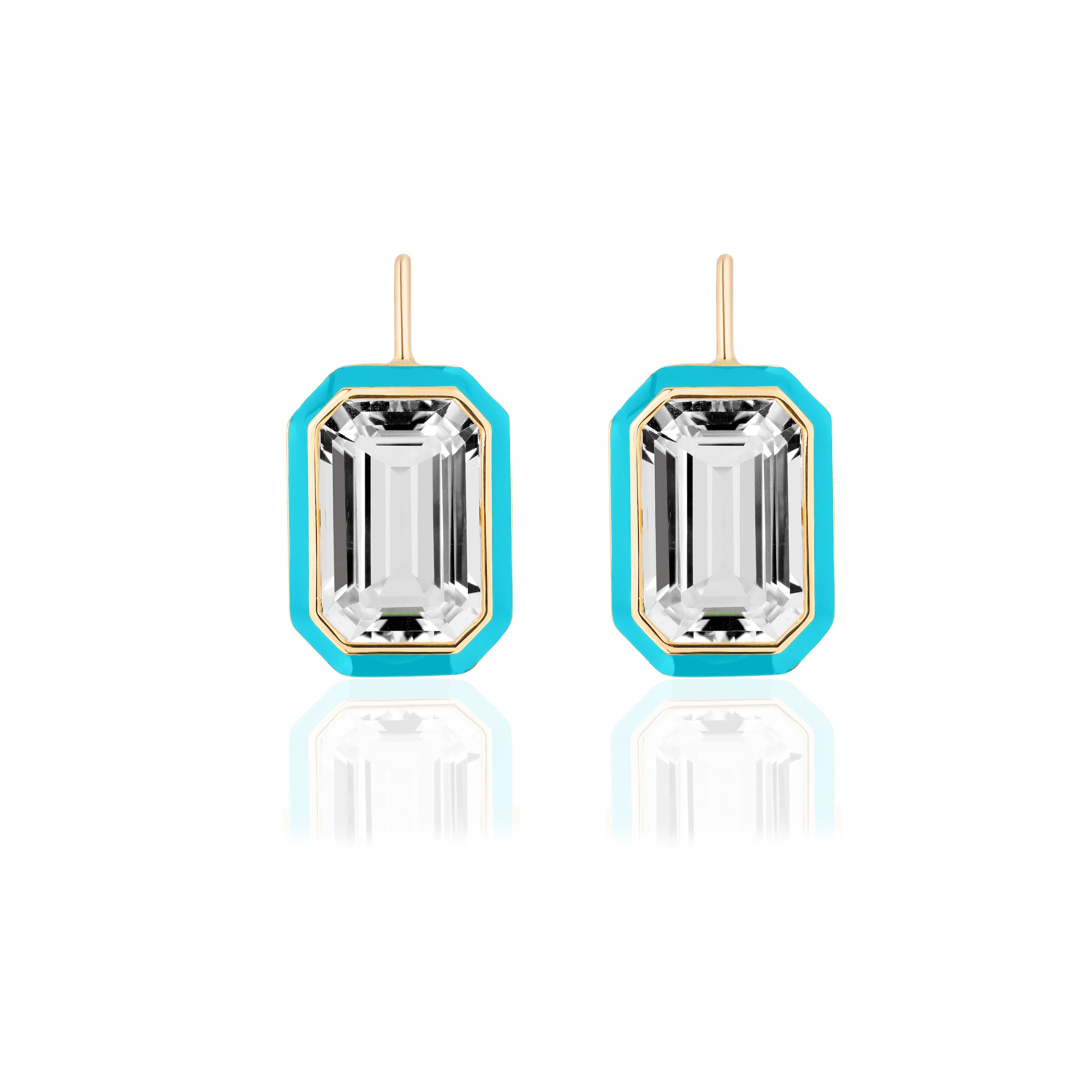 Rock Crystal Emerald-Cut Earrings with Enamel Earrings Goshwara