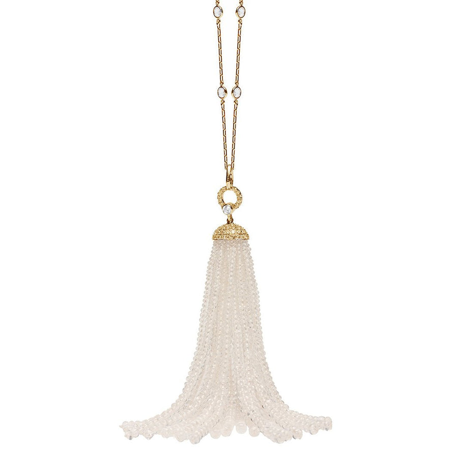 Beyond 20 String Moon Tassle with Oval Diamond Cap Pendant Necklace Goshwara   