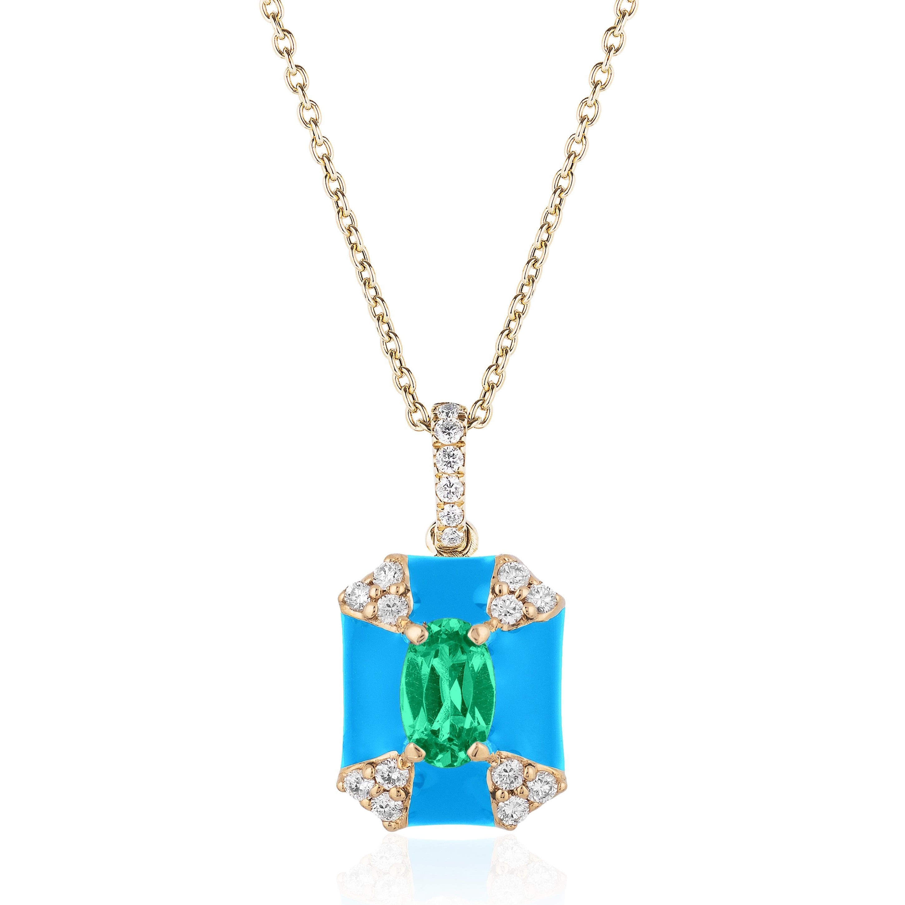 Octagon Emerald Pendant Necklace with Diamonds Pendant Necklace Goshwara