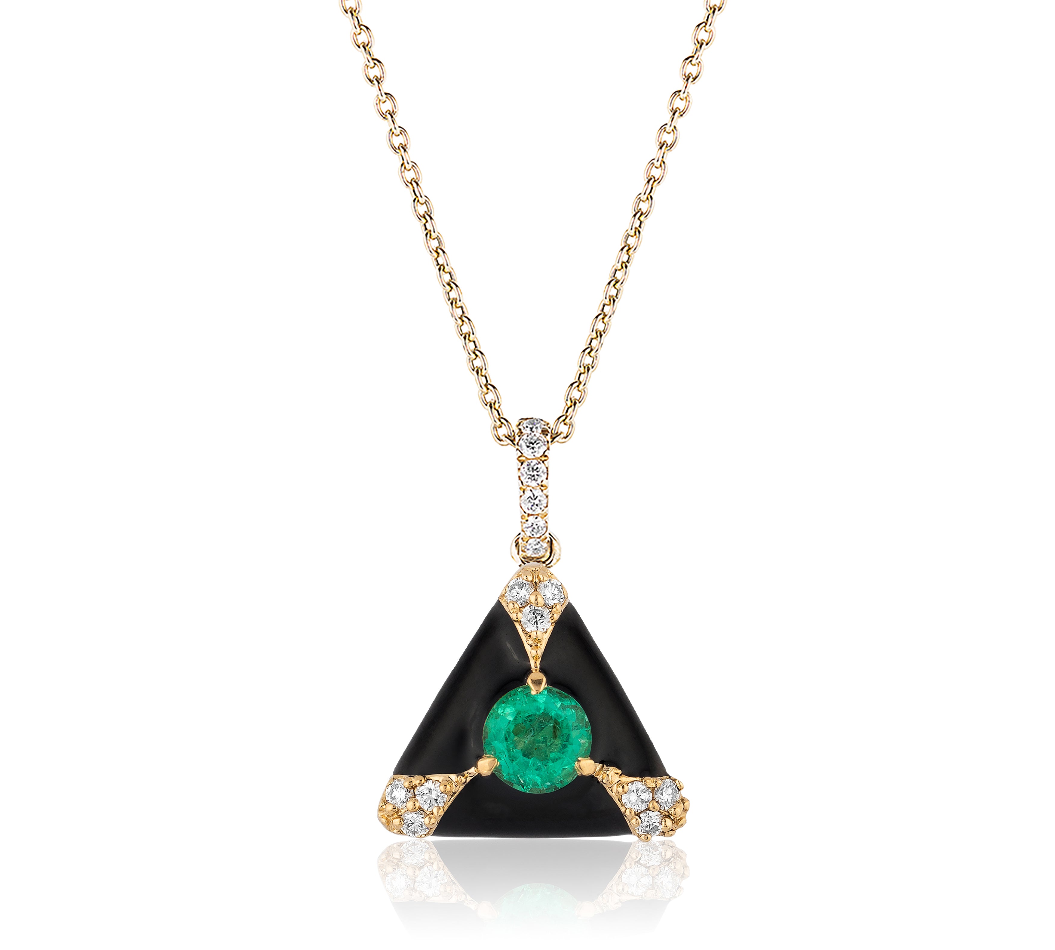 Trillion Emerald & Diamond Pendant with Black Enamel Pendant Goshwara   