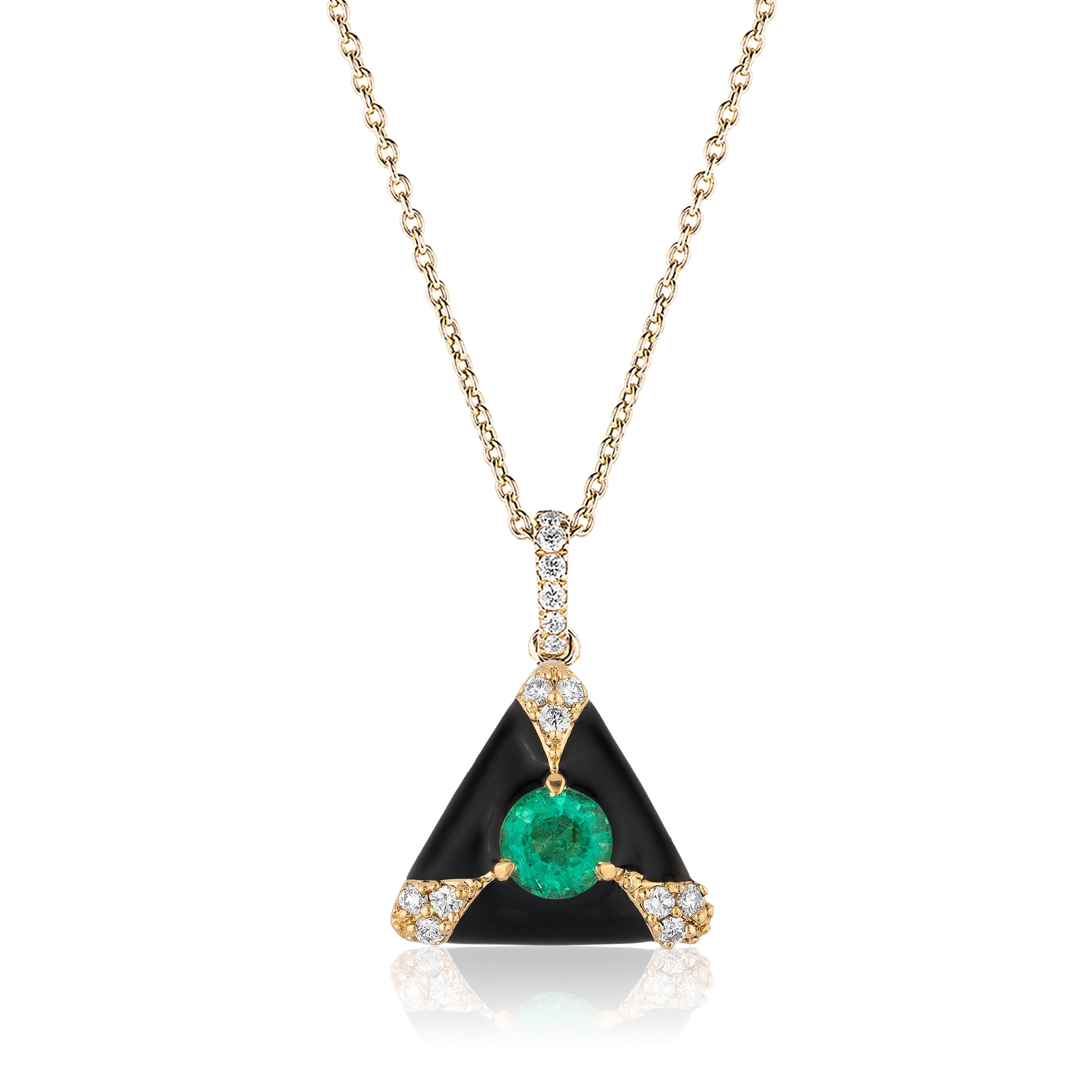 Trillion Enamel Diamond Pendant Necklace Pendant Necklace Goshwara Emerald Black