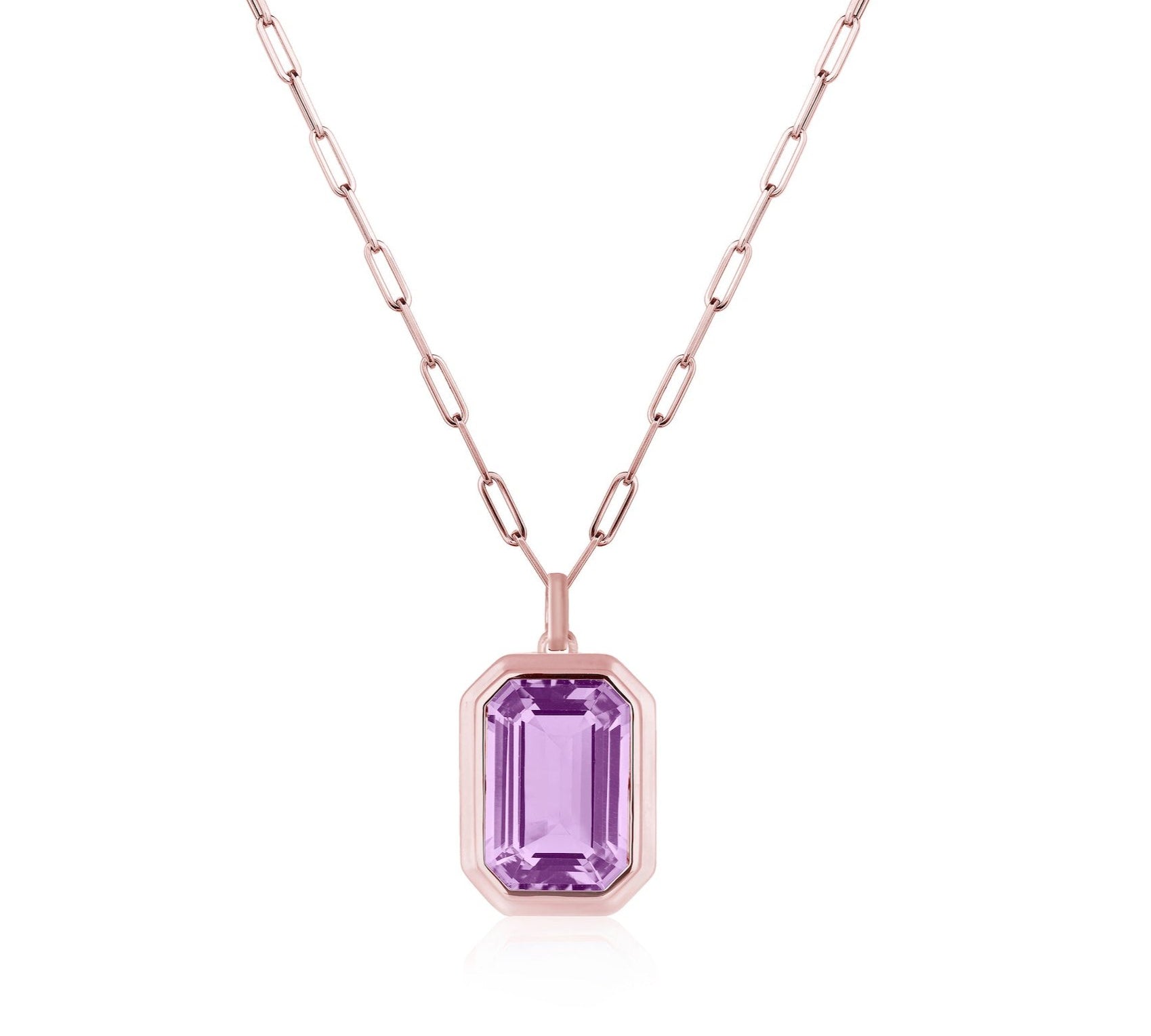 Emerald-Cut Bezeled Stone Pendant Necklace Pendant Necklace Goshwara Lavender Amethyst RG