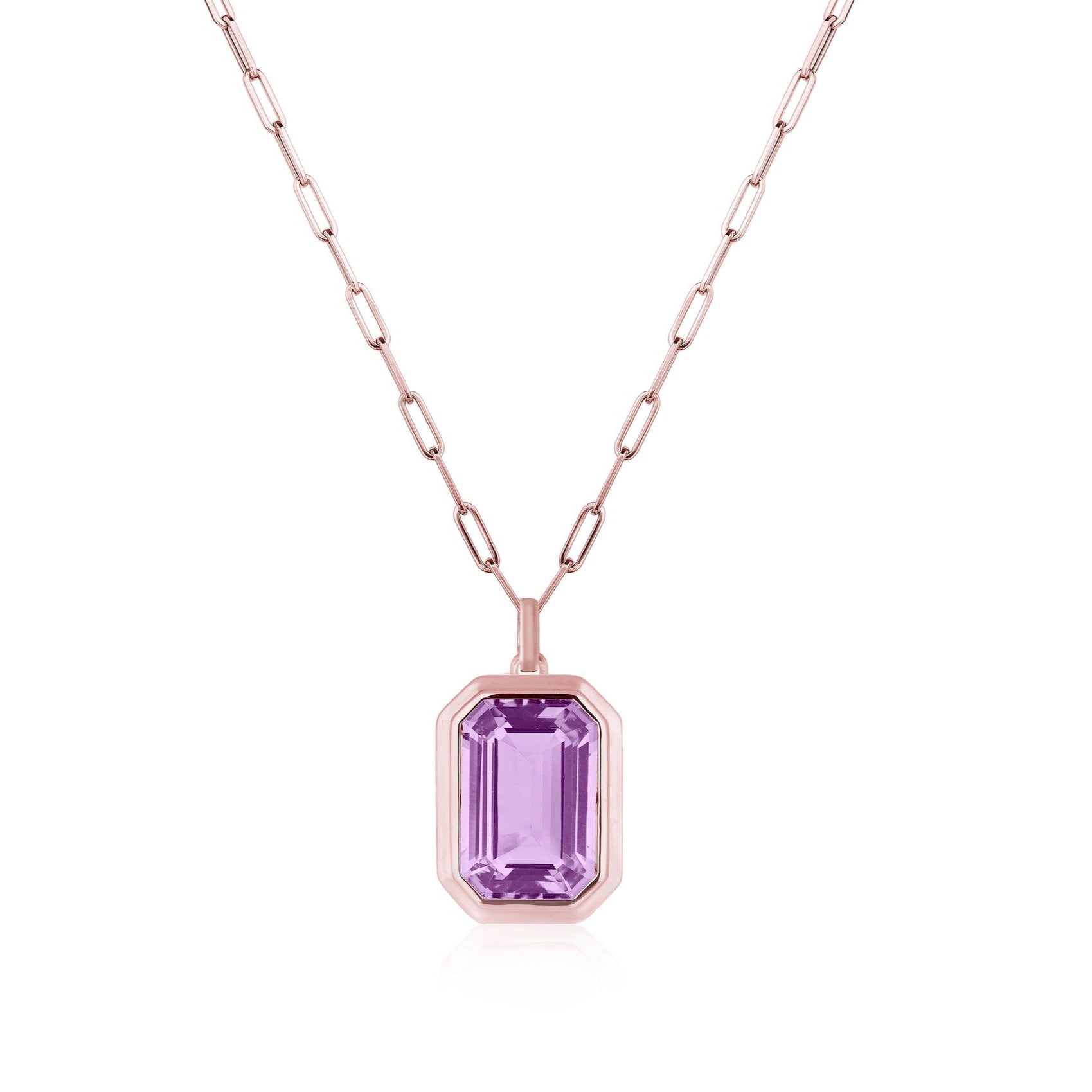 Emerald-Cut Bezeled Stone Pendant Necklace Pendant Necklace Goshwara Lavender Amethyst RG