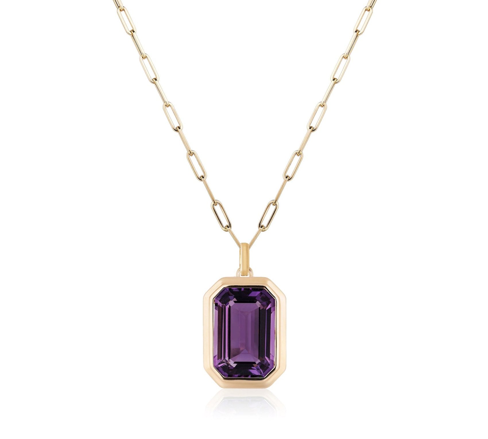 Emerald-Cut Bezeled Stone Pendant Necklace Pendant Necklace Goshwara Amethyst
