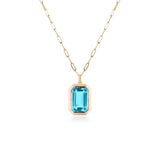 Emerald Cut Bezel Set Necklace Pendant Goshwara Blue Topaz  