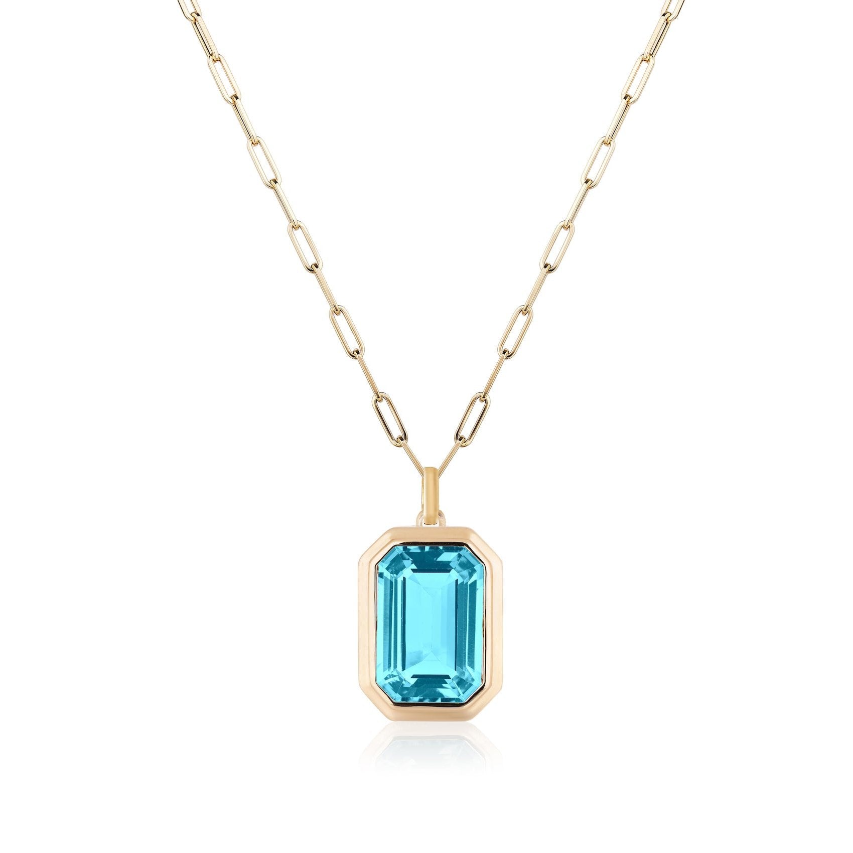 Emerald-Cut Bezeled Stone Pendant Necklace Pendant Necklace Goshwara Blue Topaz