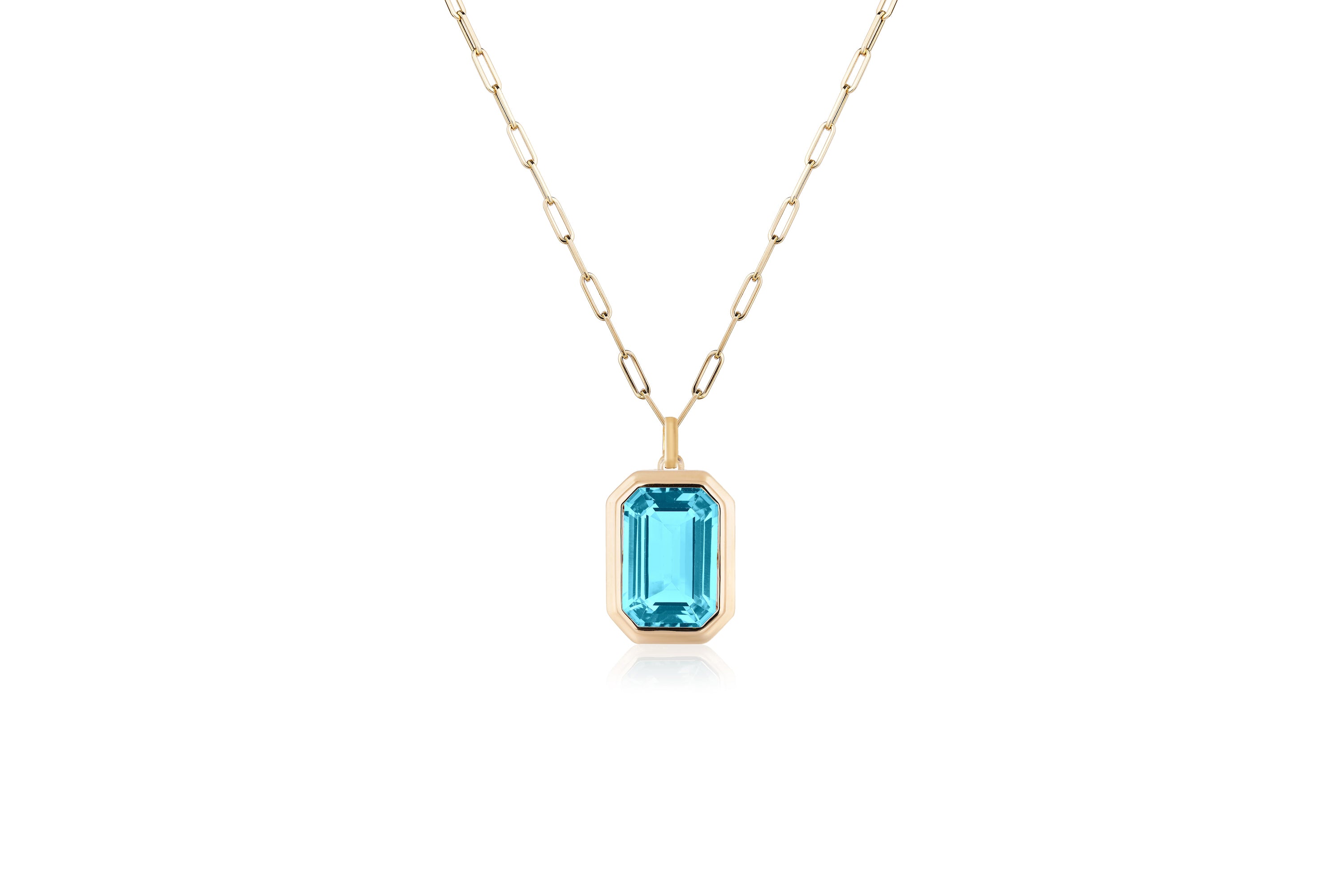 Emerald Cut Bezel Set Necklace Pendant Goshwara Blue Topaz  