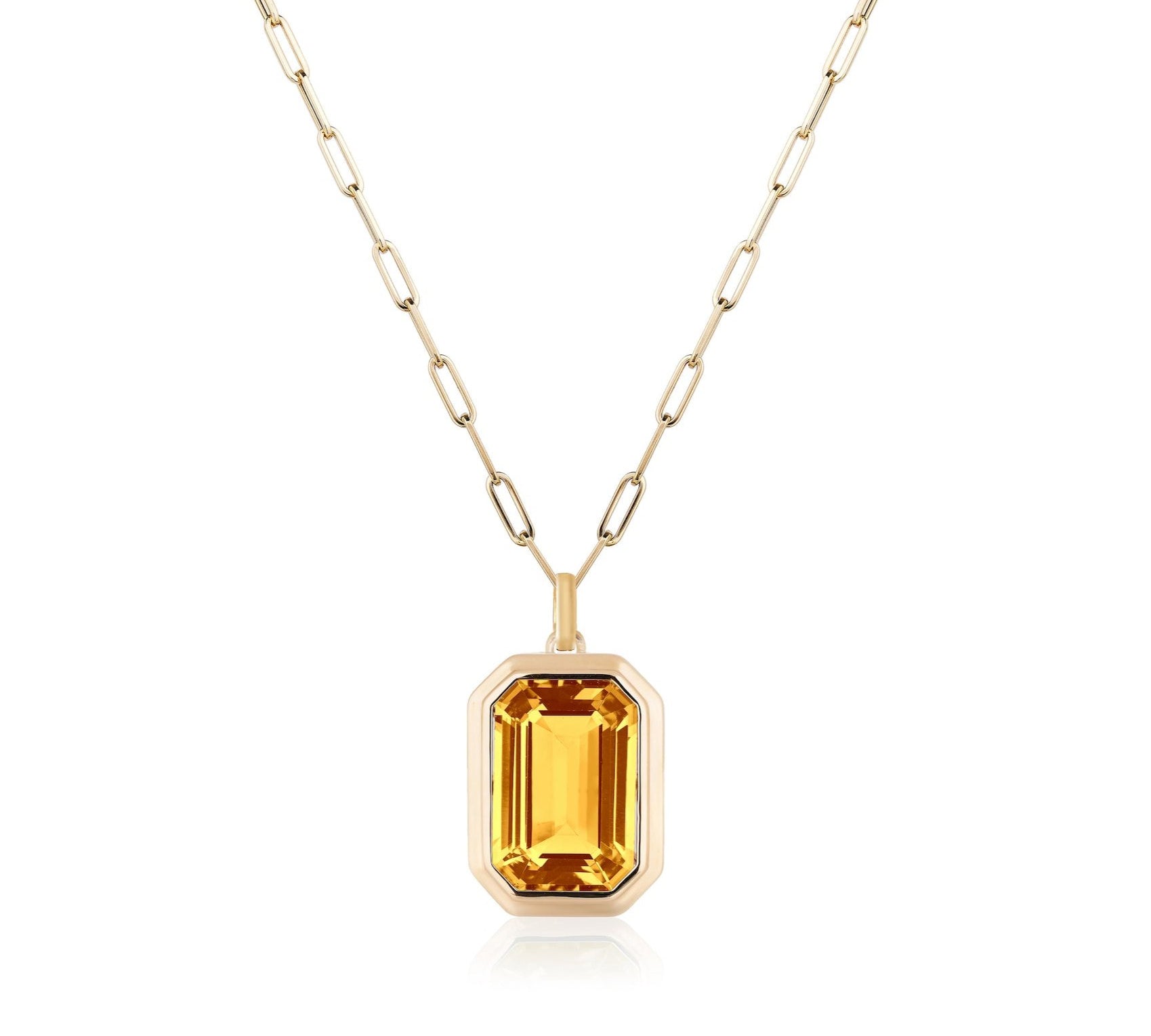 Emerald-Cut Bezeled Stone Pendant Necklace Pendant Necklace Goshwara Citrine