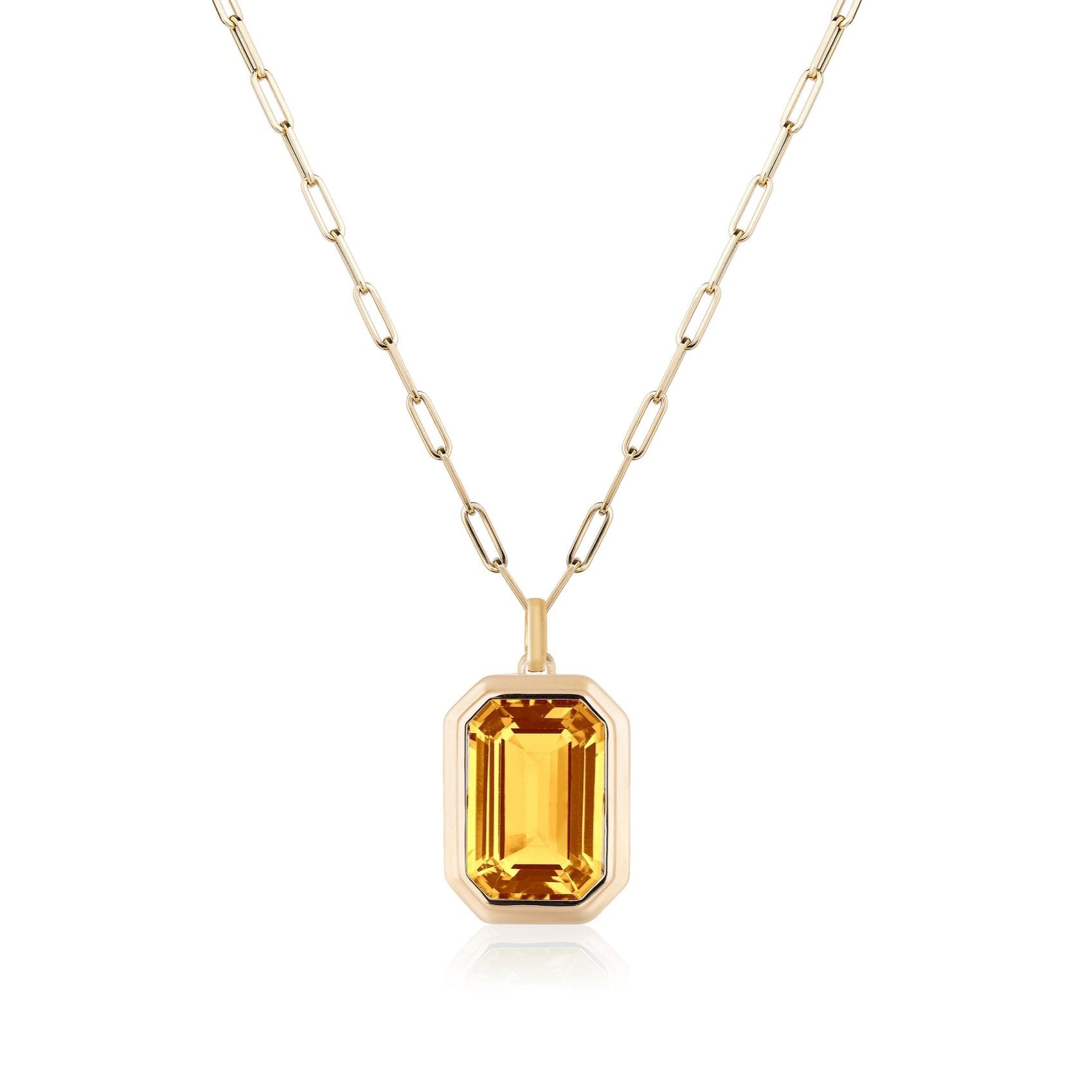 Emerald-Cut Bezeled Stone Pendant Necklace Pendant Necklace Goshwara Citrine