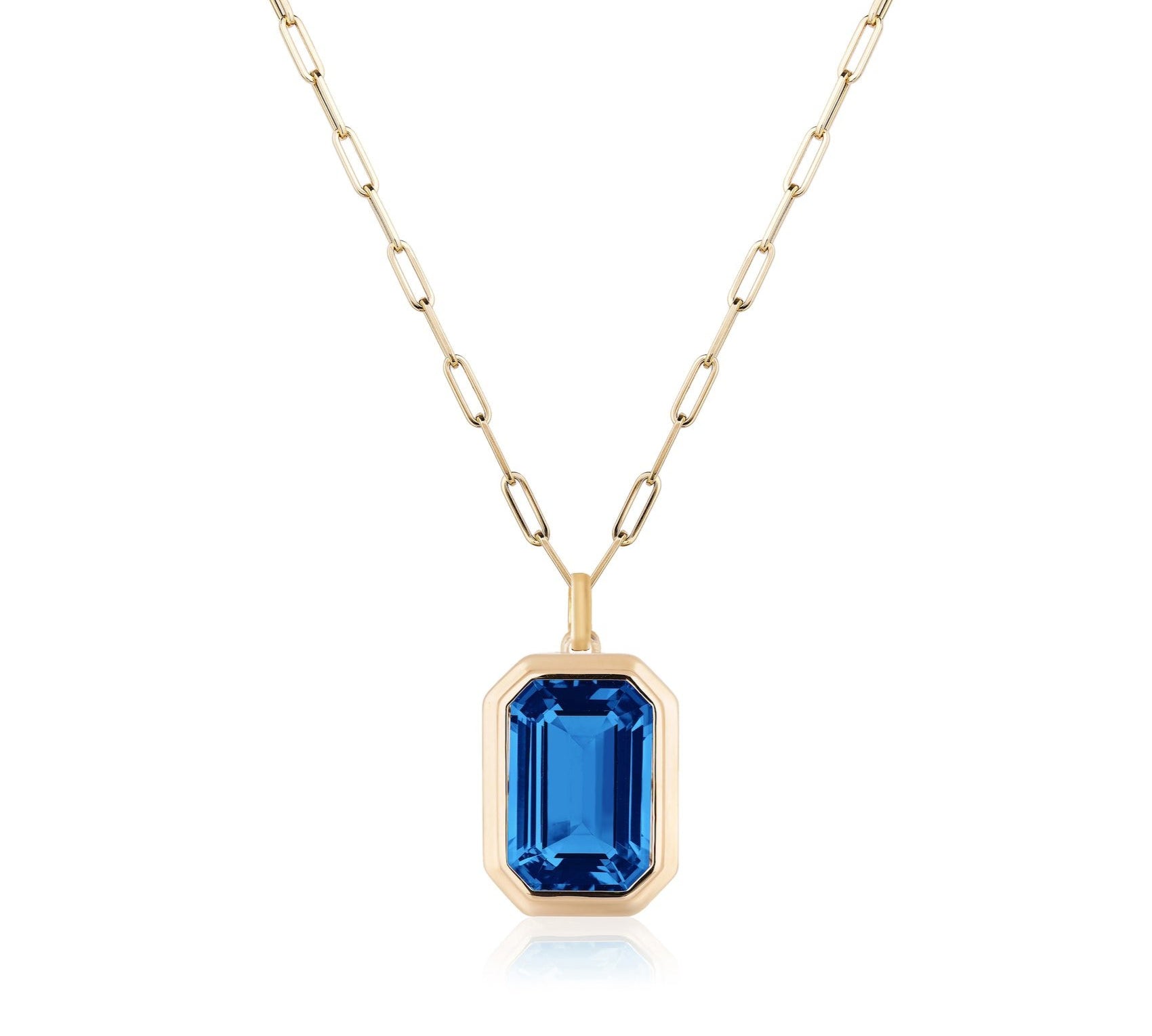 Emerald-Cut Bezeled Stone Pendant Necklace Pendant Necklace Goshwara London Blue Topaz