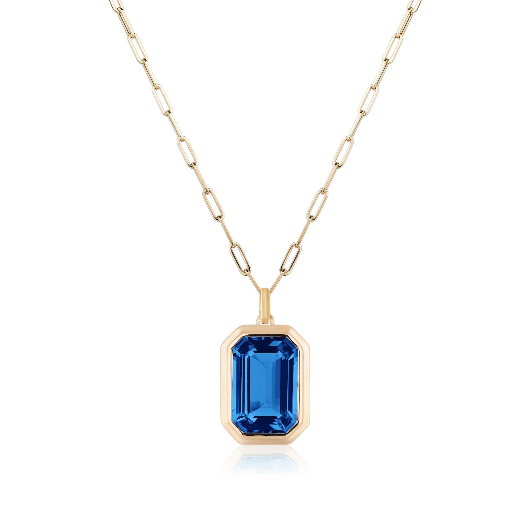 Emerald-Cut Bezeled Stone Pendant Necklace Pendant Necklace Goshwara London Blue Topaz