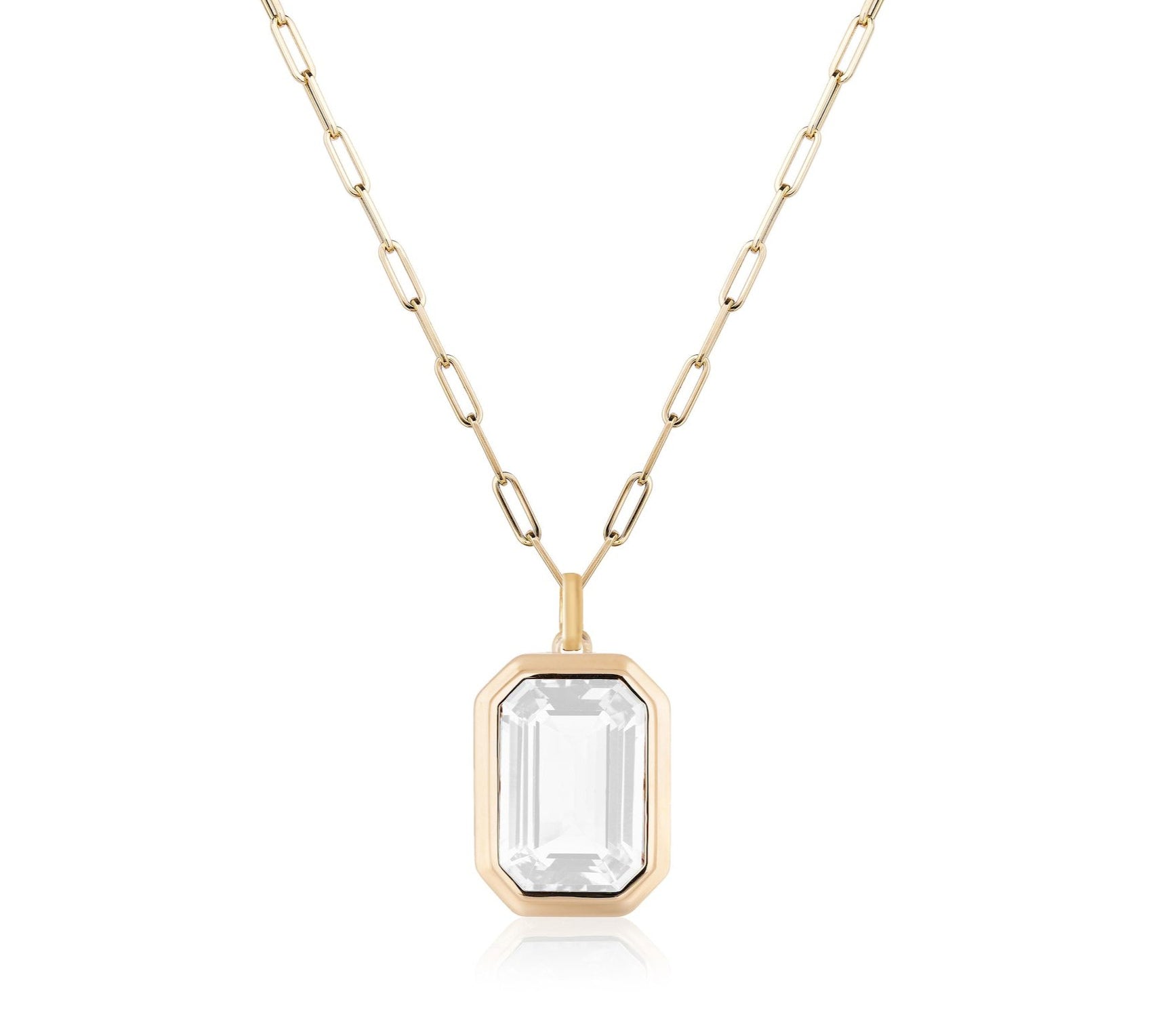 Emerald-Cut Bezeled Stone Pendant Necklace Pendant Necklace Goshwara Moon Quartz